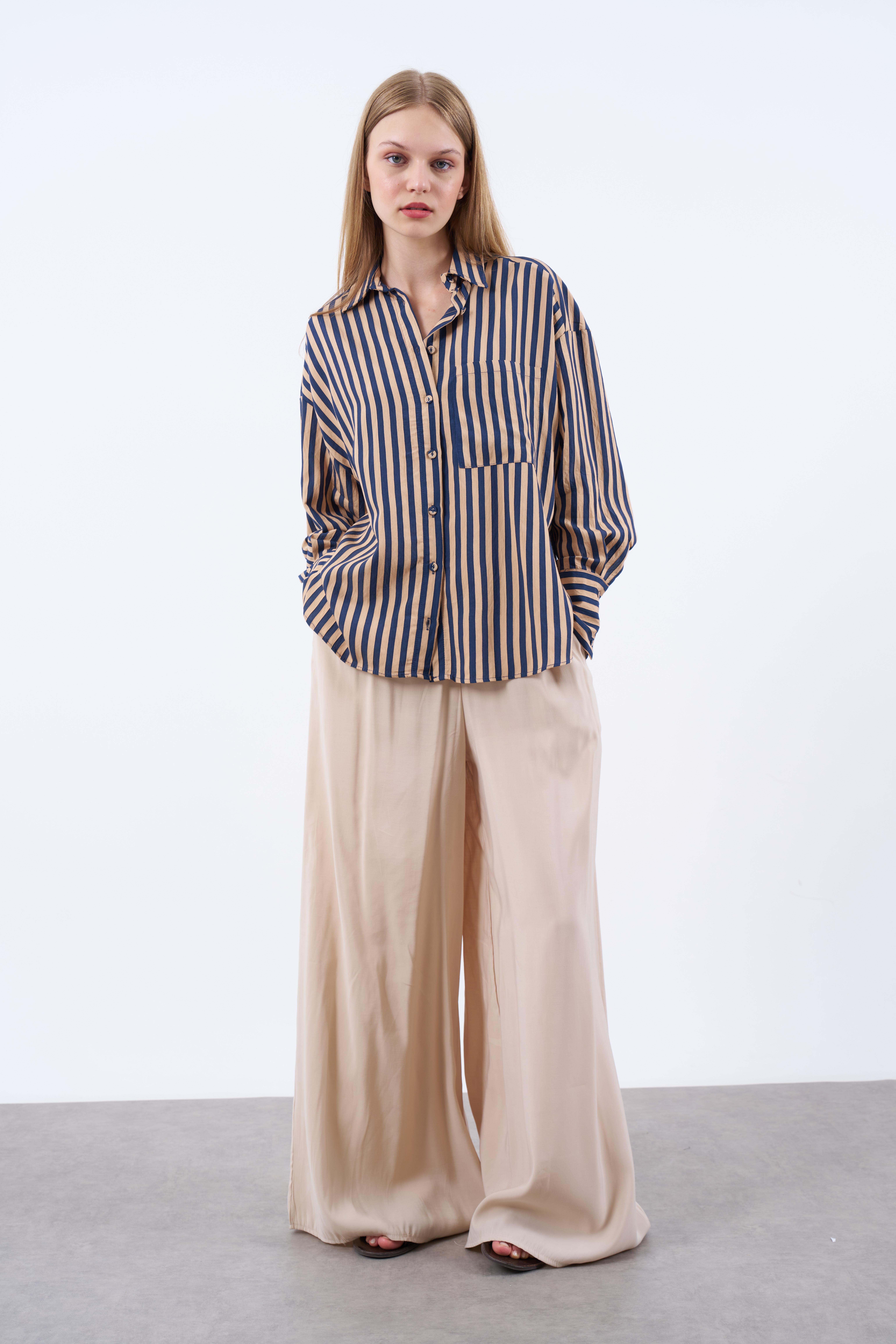 4969 ÇİZGİLİ GÖMLEK CAMEL-LACİ