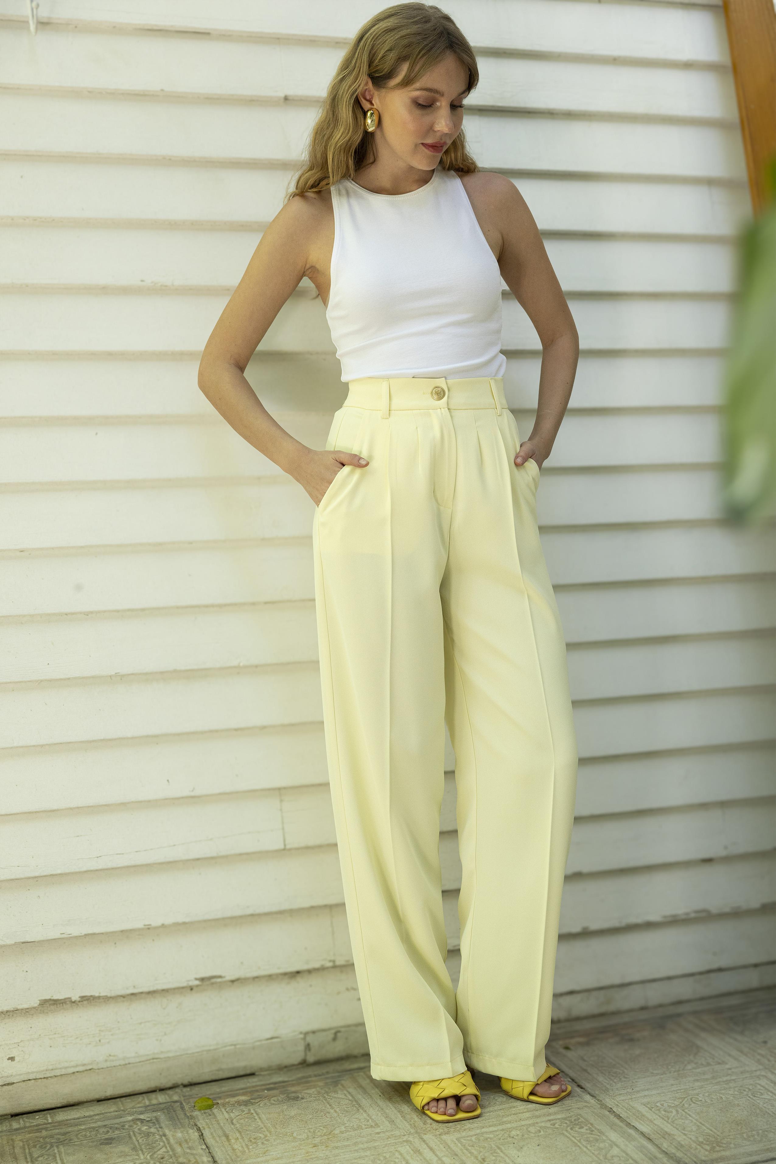 51078 PİLELİ PALAZZO PANTOLON SARI