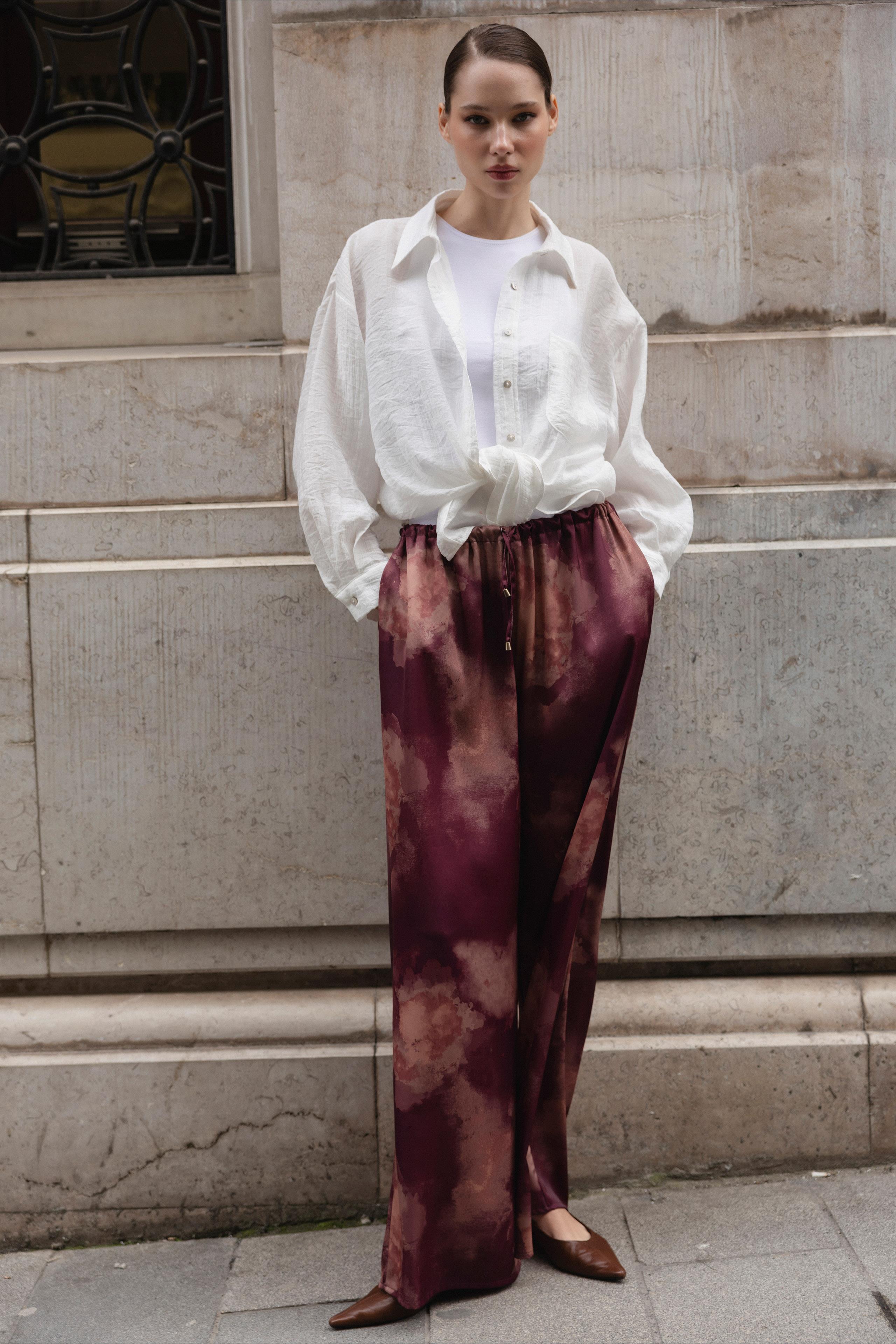 51138 EMPİRME SATEN PANTOLON MÜRDÜM