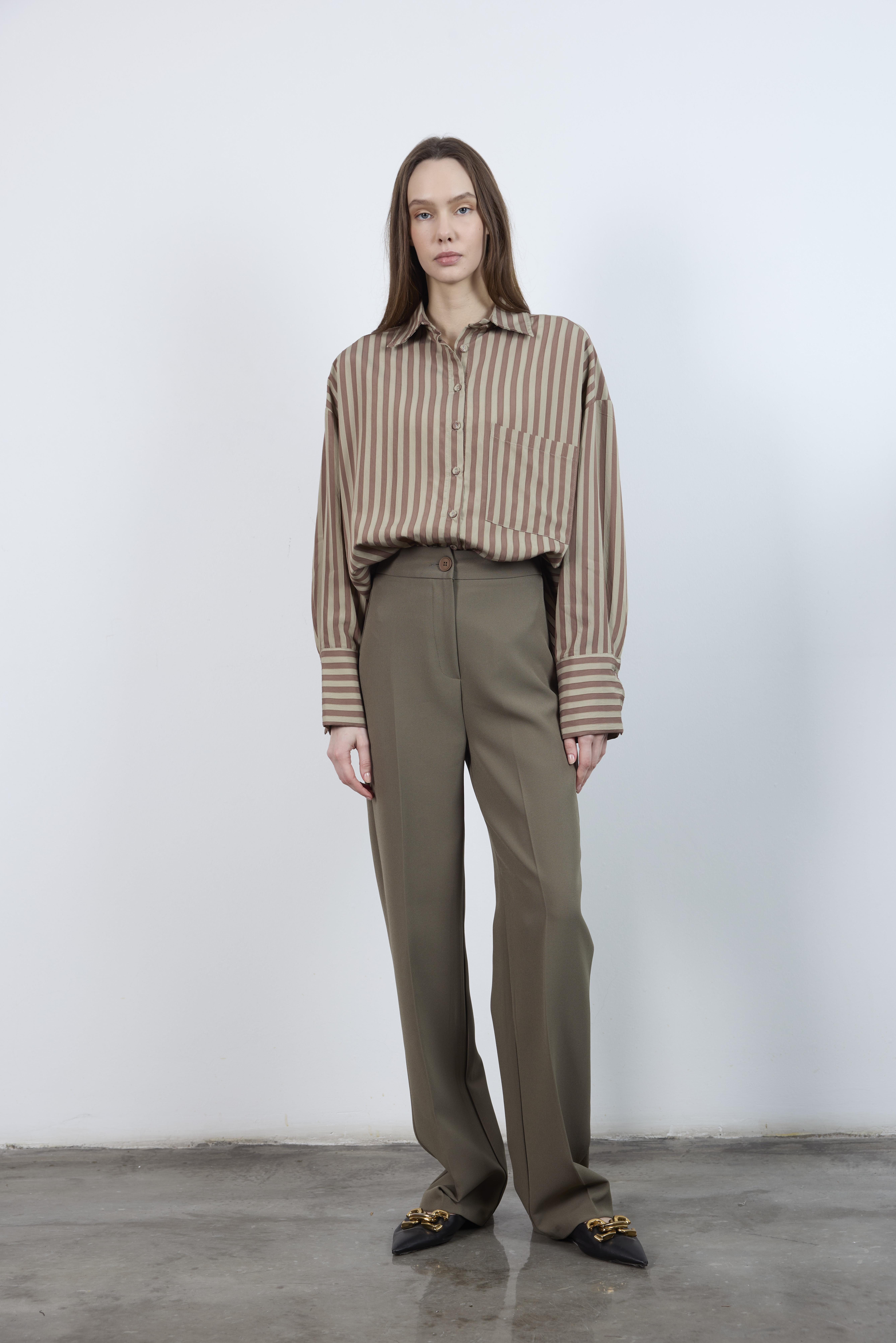 4969 ÇİZGİLİ GÖMLEK OLİVE-KAHVE