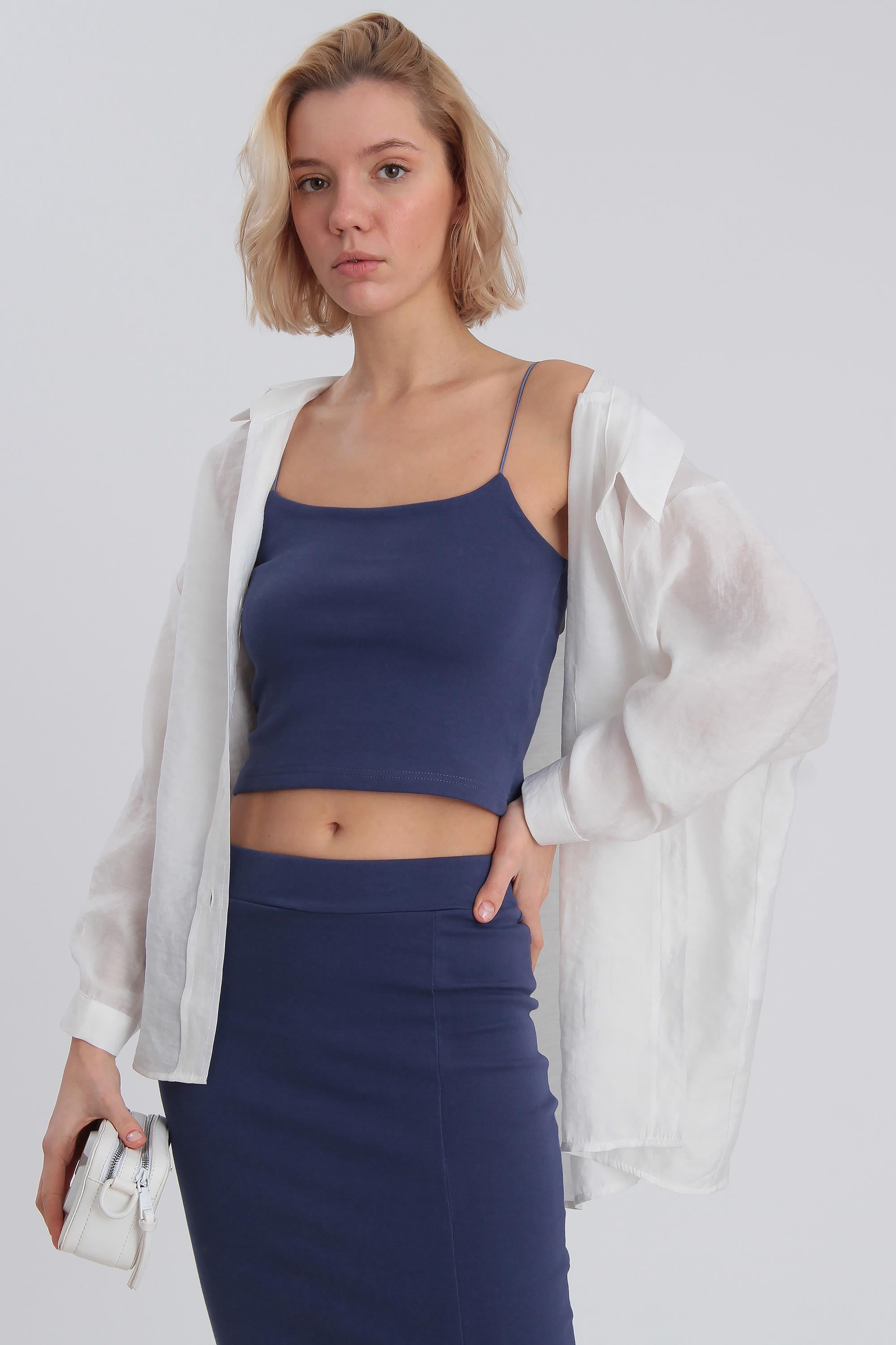 0047 İP ASKILI PAMUK CROP LACİVERT