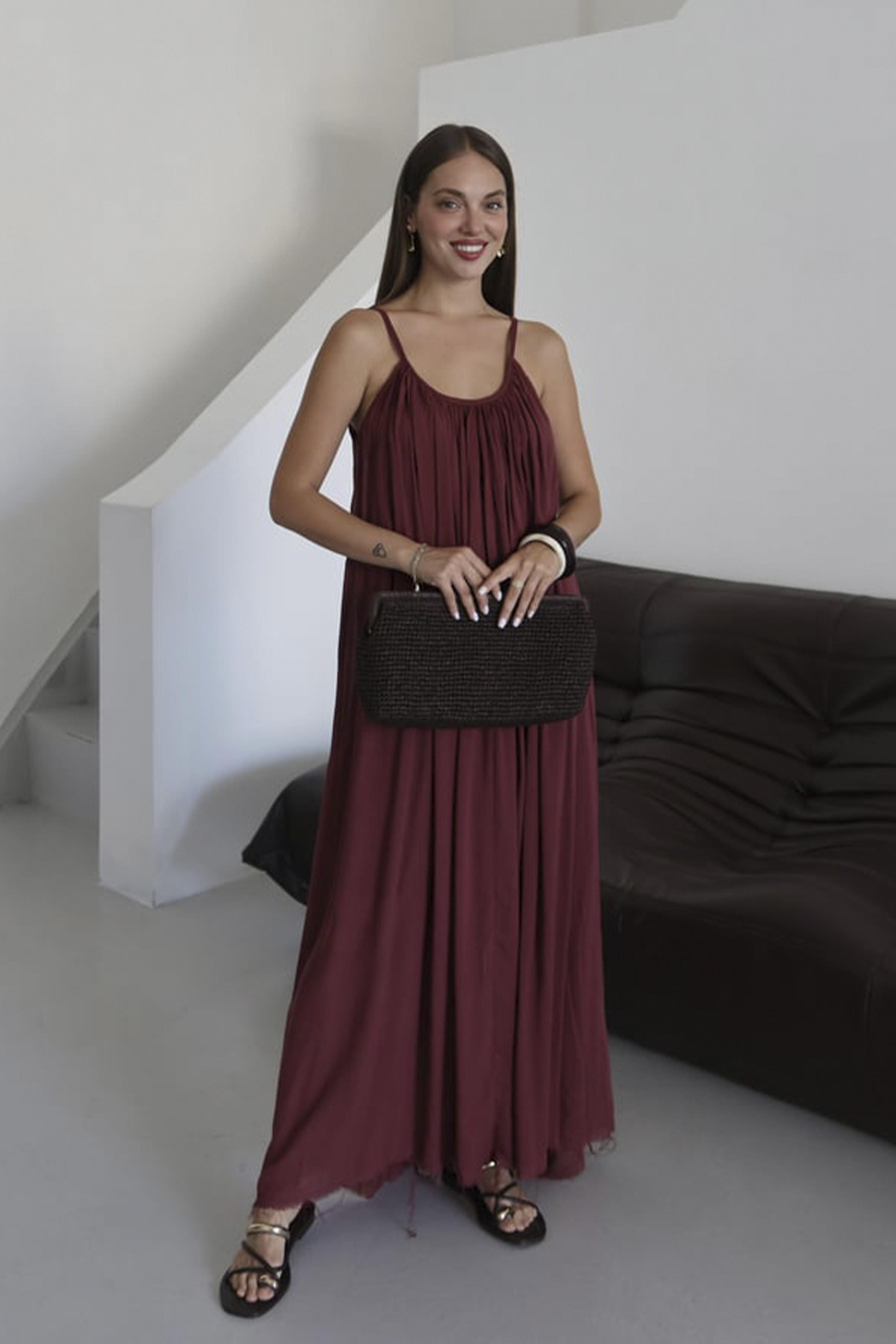 3173 ASKILI ELBİSE BORDO