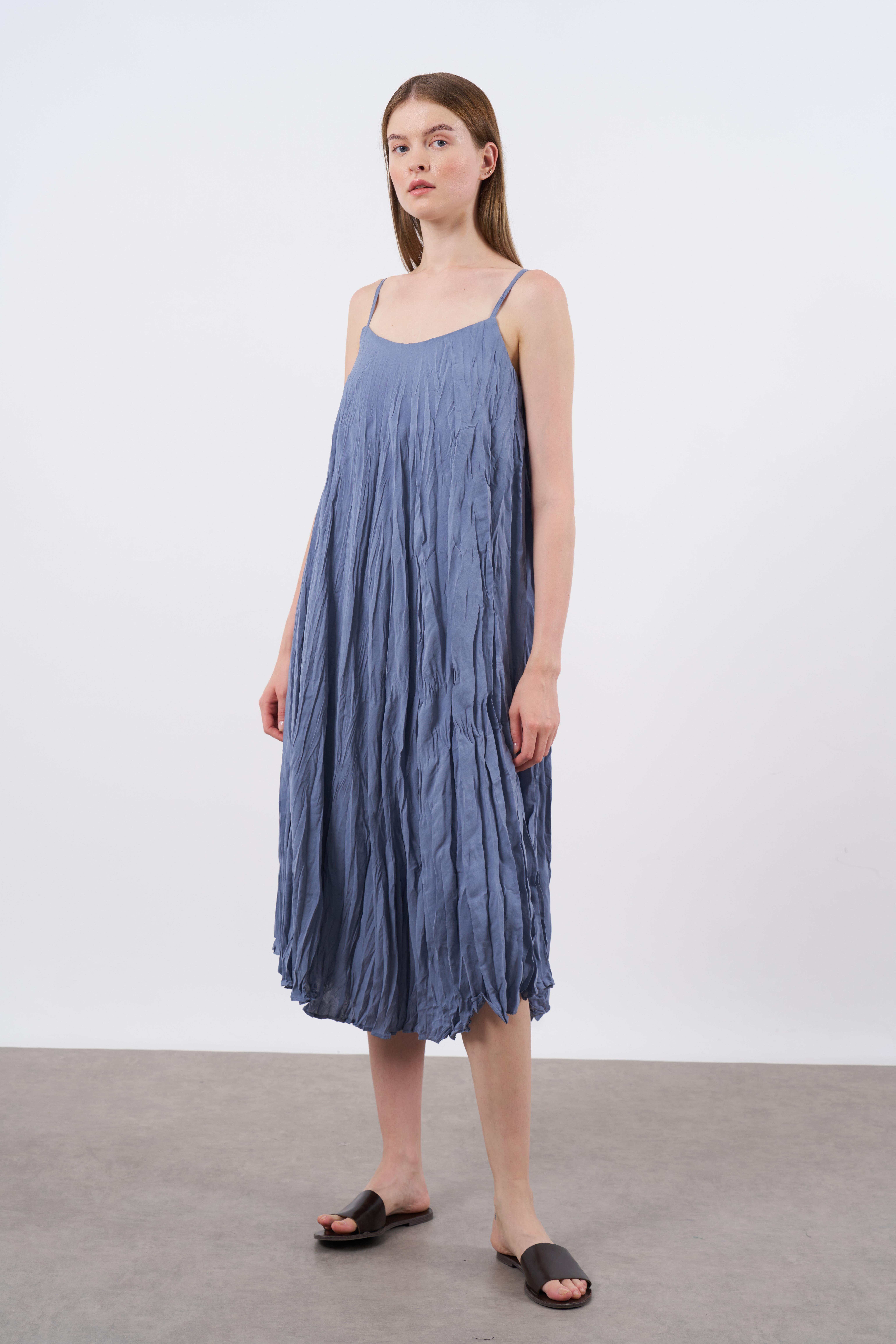 3208 KIRIŞIK ASKILI ELBİSE GRİ-MAVİ