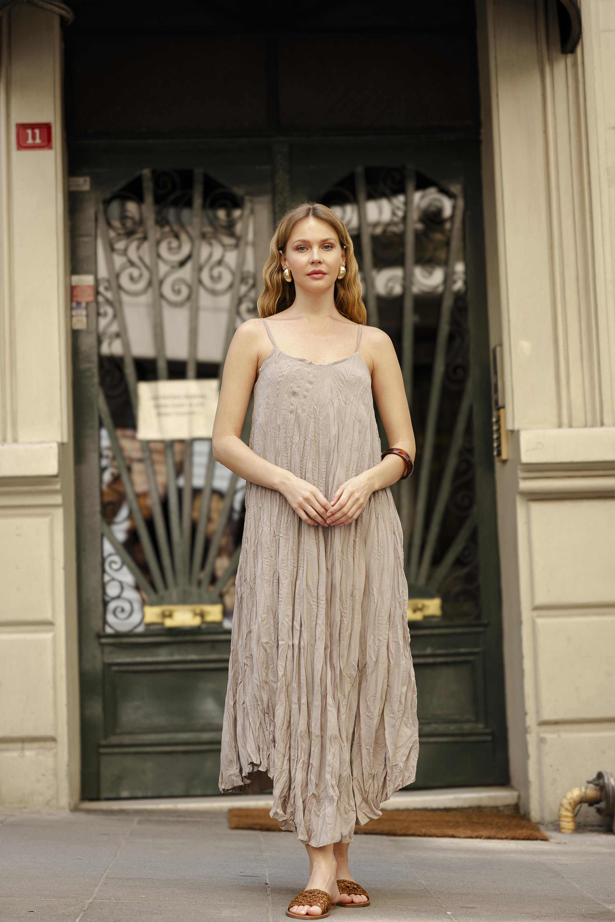 3208 KIRIŞIK ASKILI ELBİSE VİZON