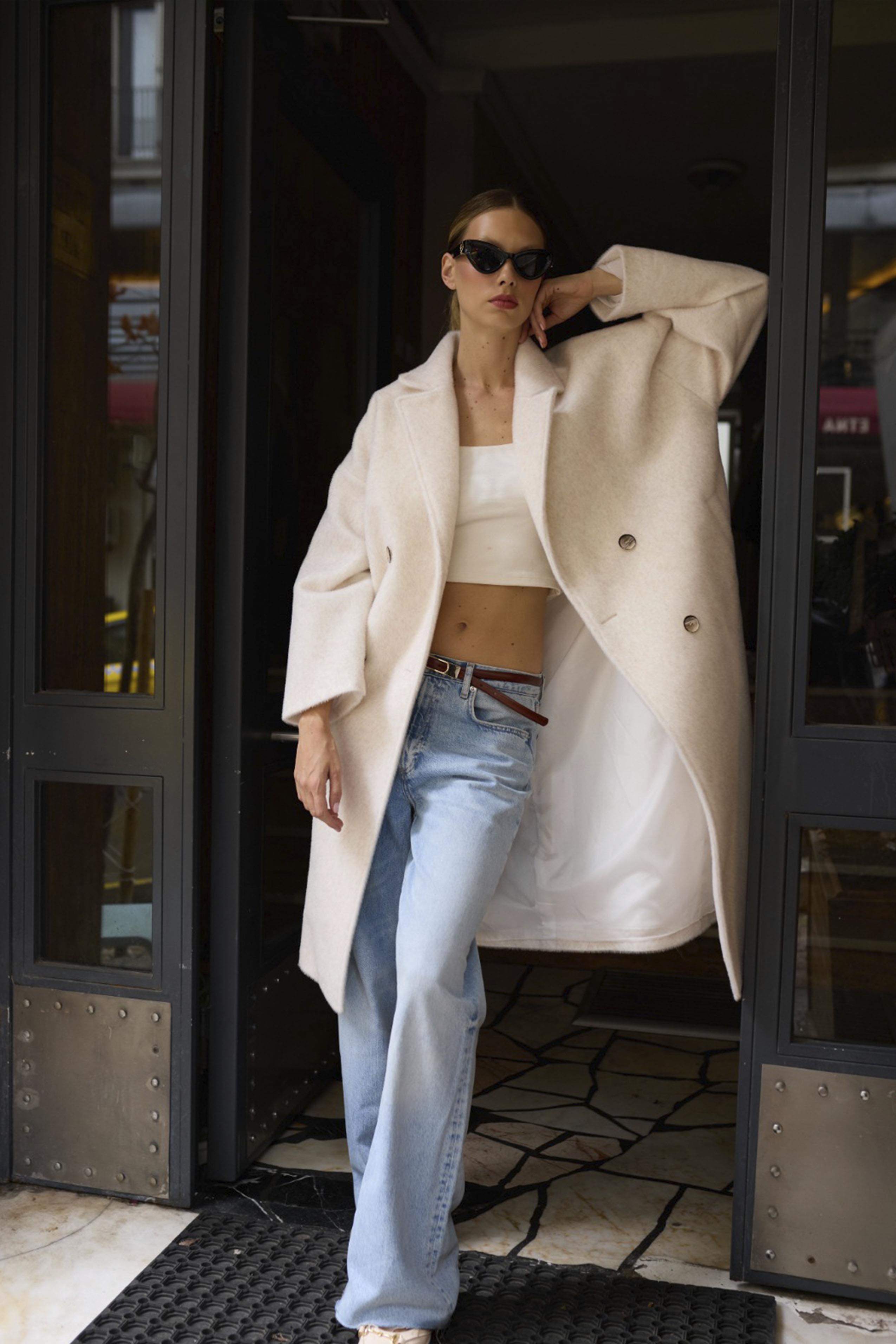 9610 PELUŞ TRENÇ BEYAZ