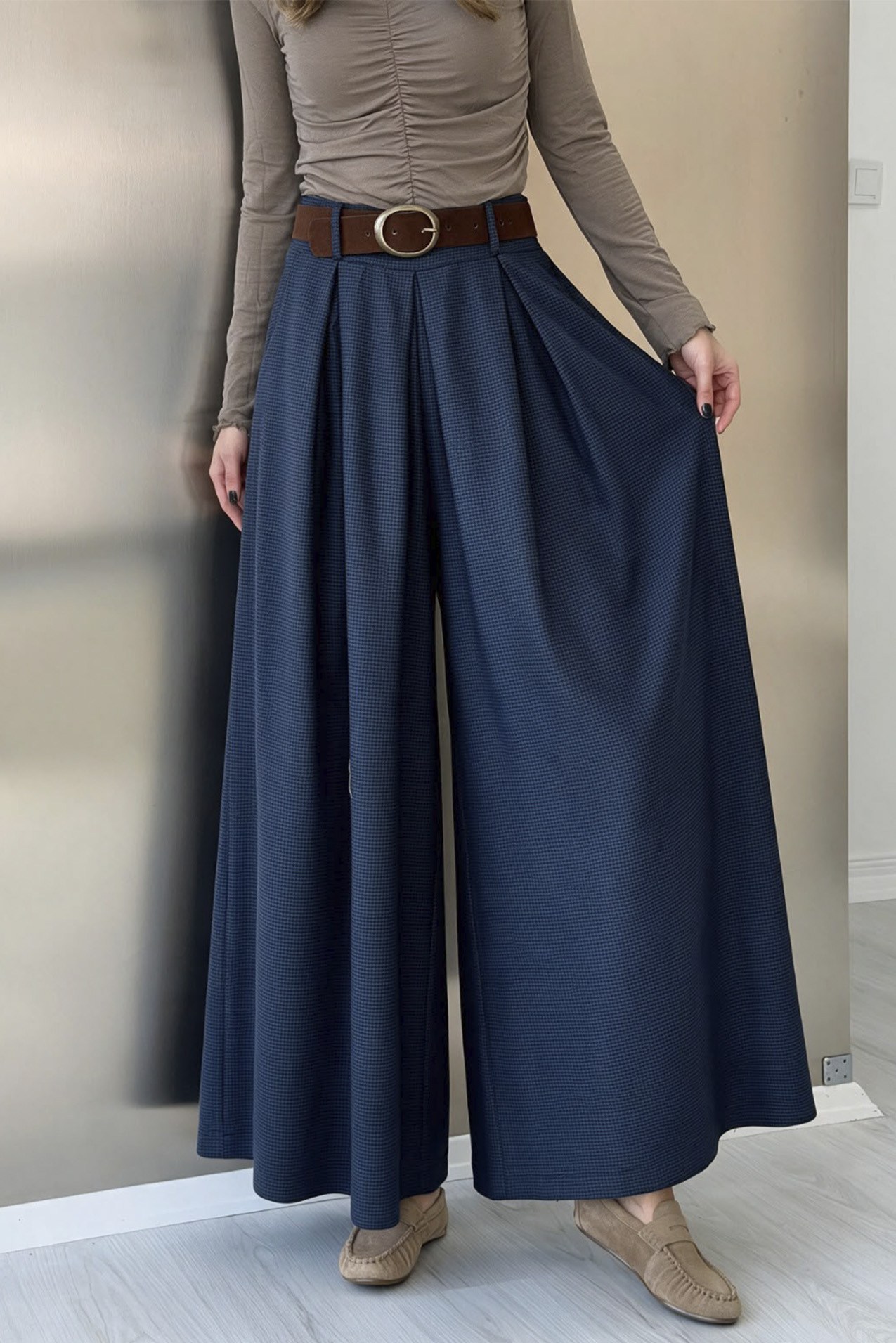 51519 KEMERLİ PANTOLON SİYAH-LACİVERT
