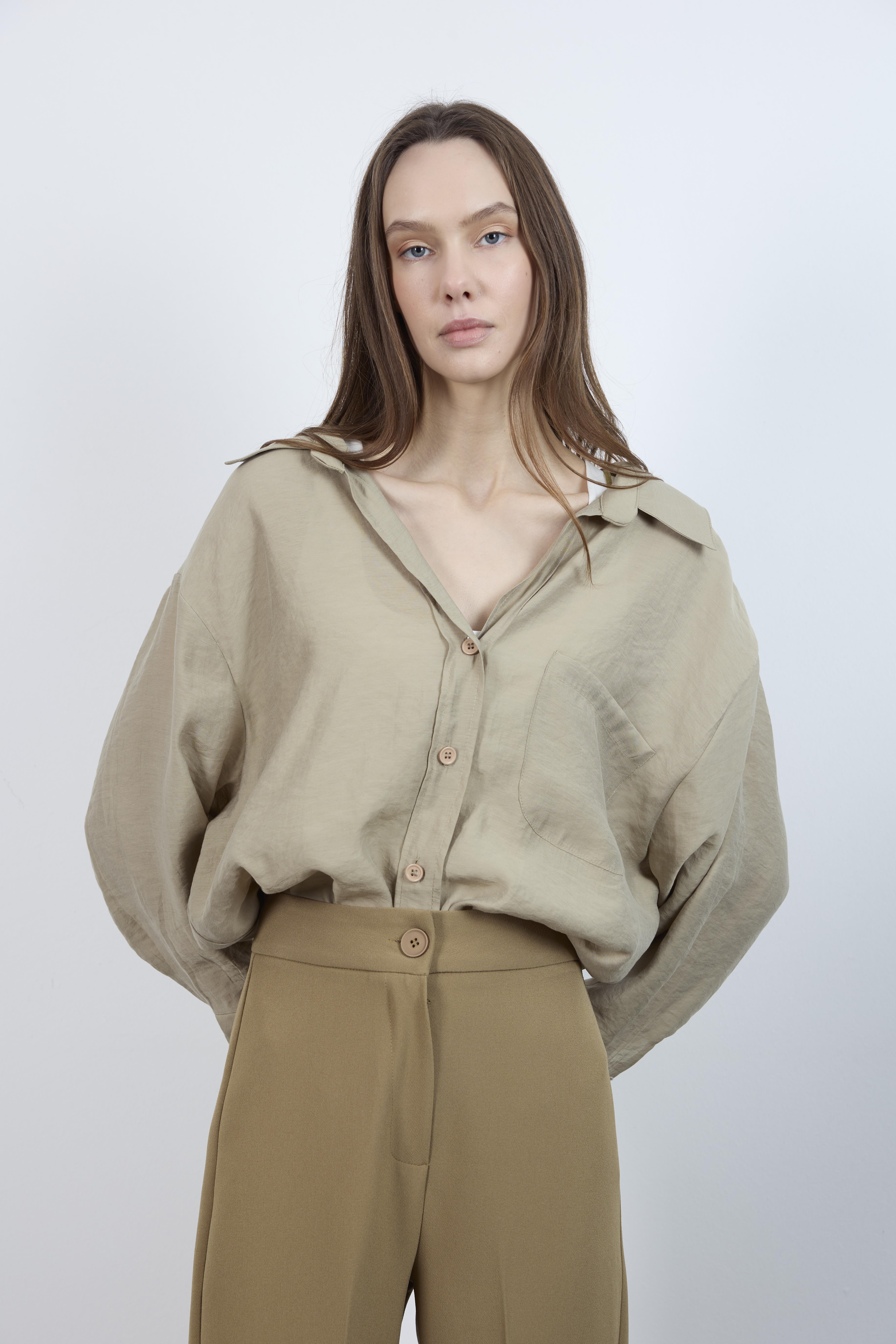 4612 DÜŞÜK OMUZLU OVERSİZE GÖMLEK OLİVE