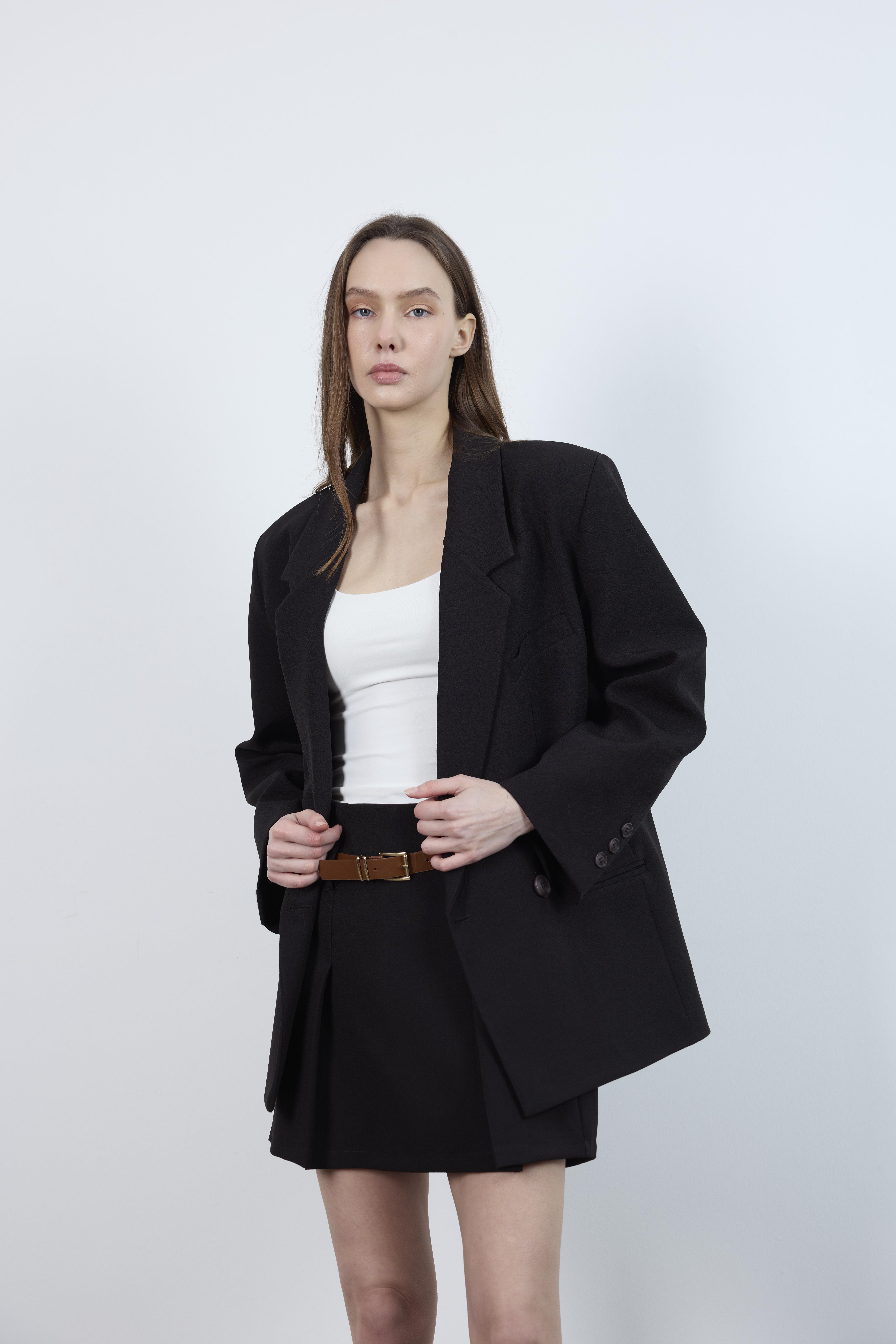 51065 ATLAS KEMERLİ ŞORT ETEK SİYAH