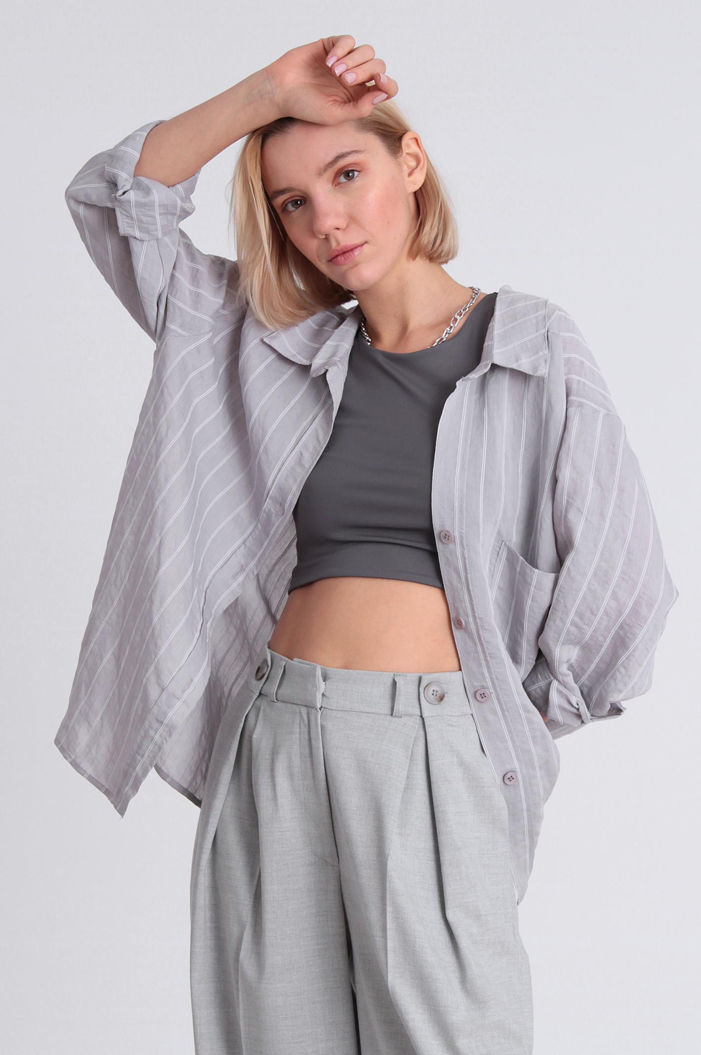 4758 OVERSIZE GÖMLEK(4612) GRİ
