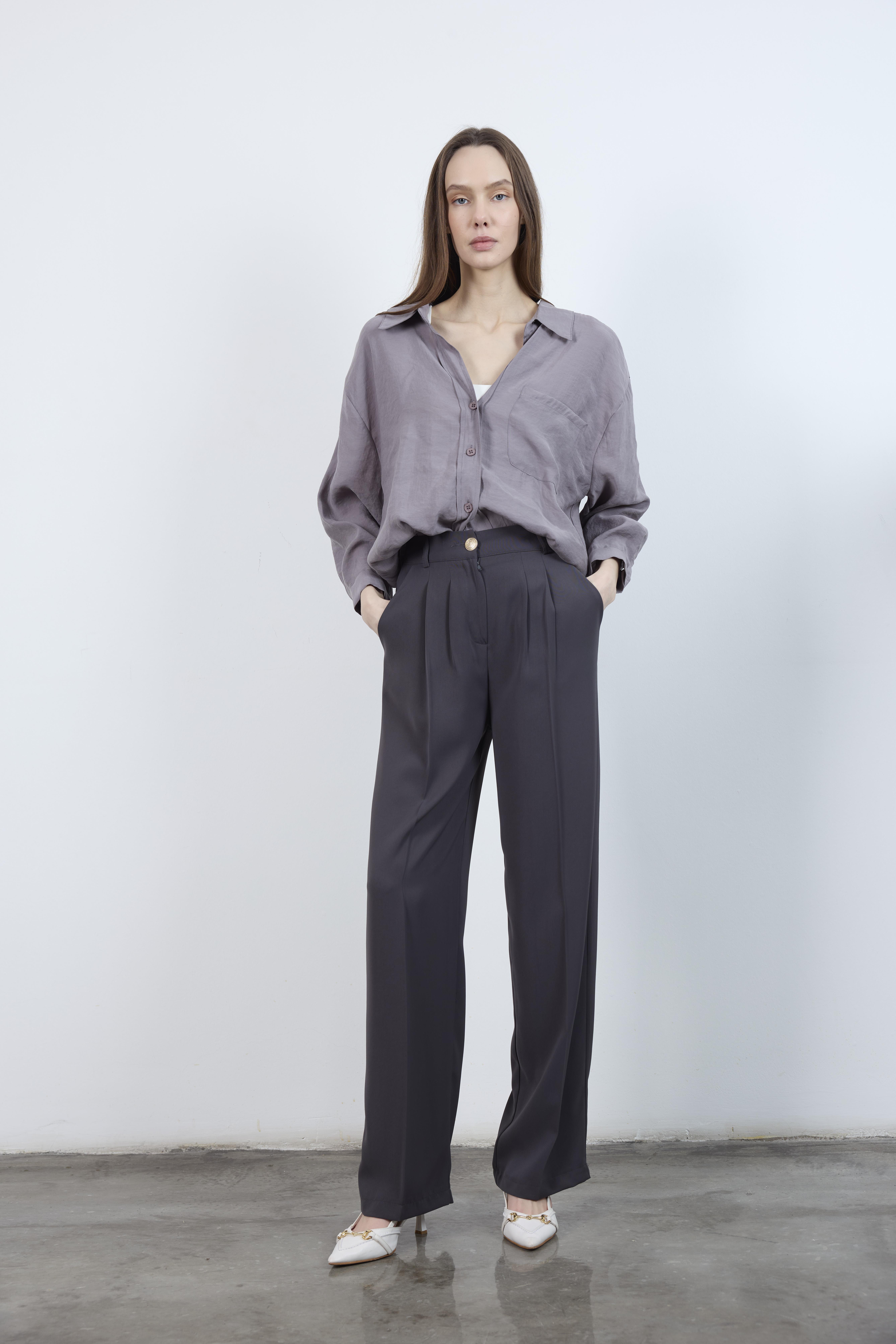 51078 PİLELİ PALAZZO PANTOLON ANTRASİT