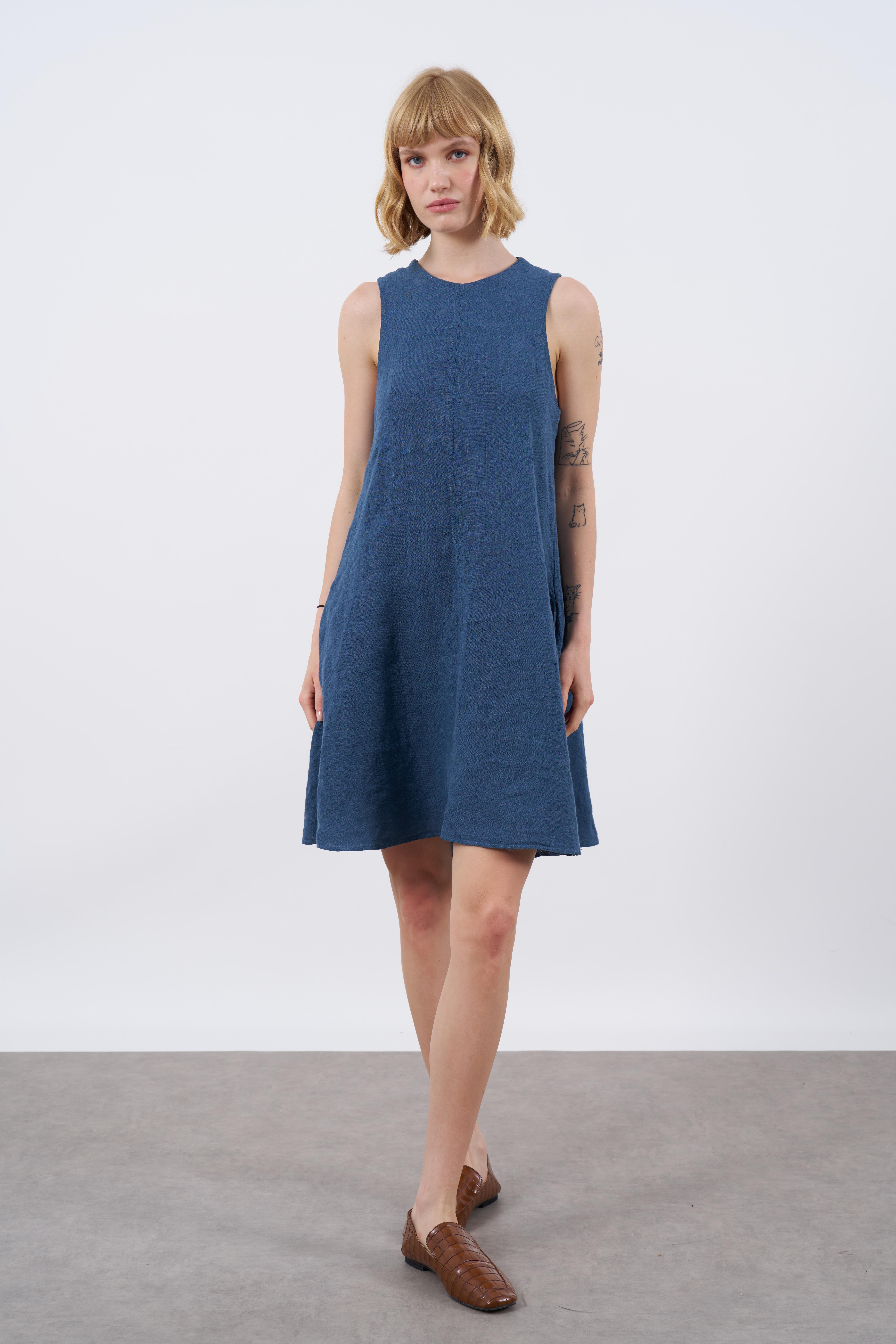 3202 SIFIR KOL KETEN ELBİSE(3181) İNDİGO