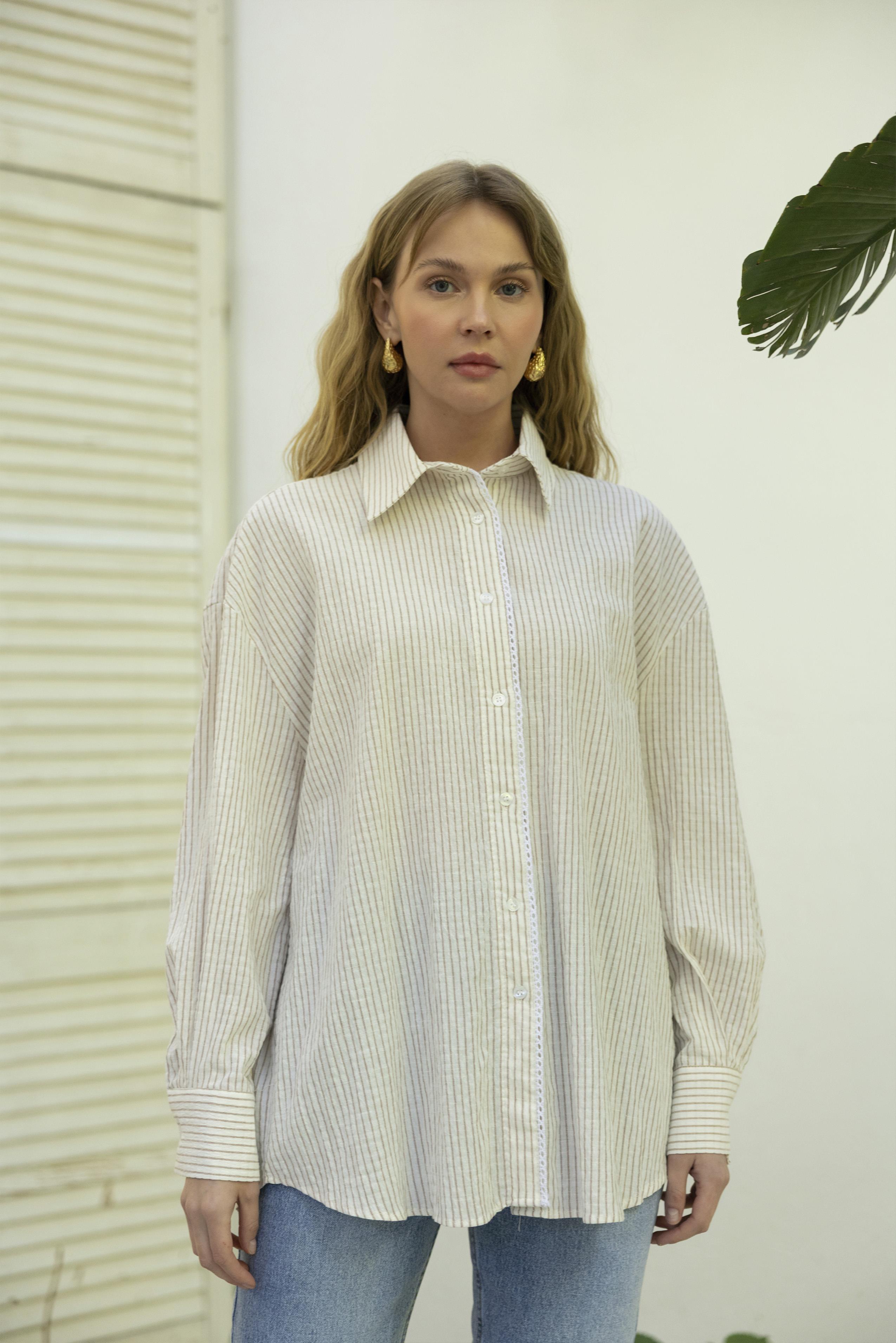 4970 DANTELLİ GÖMLEK KAHVE