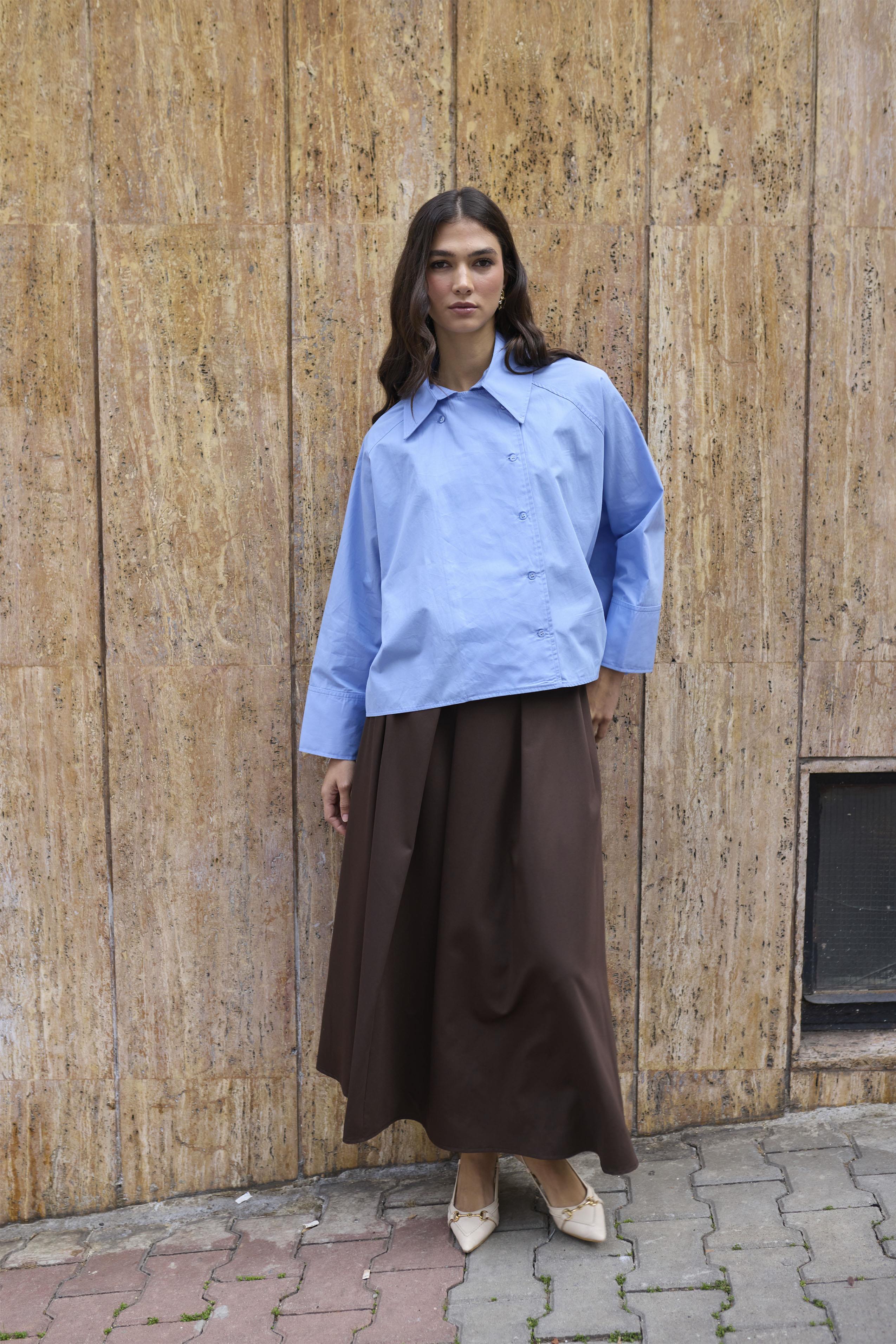 3360 POLİVİSKON KEMERLİ ETEK KOYU KAHVE