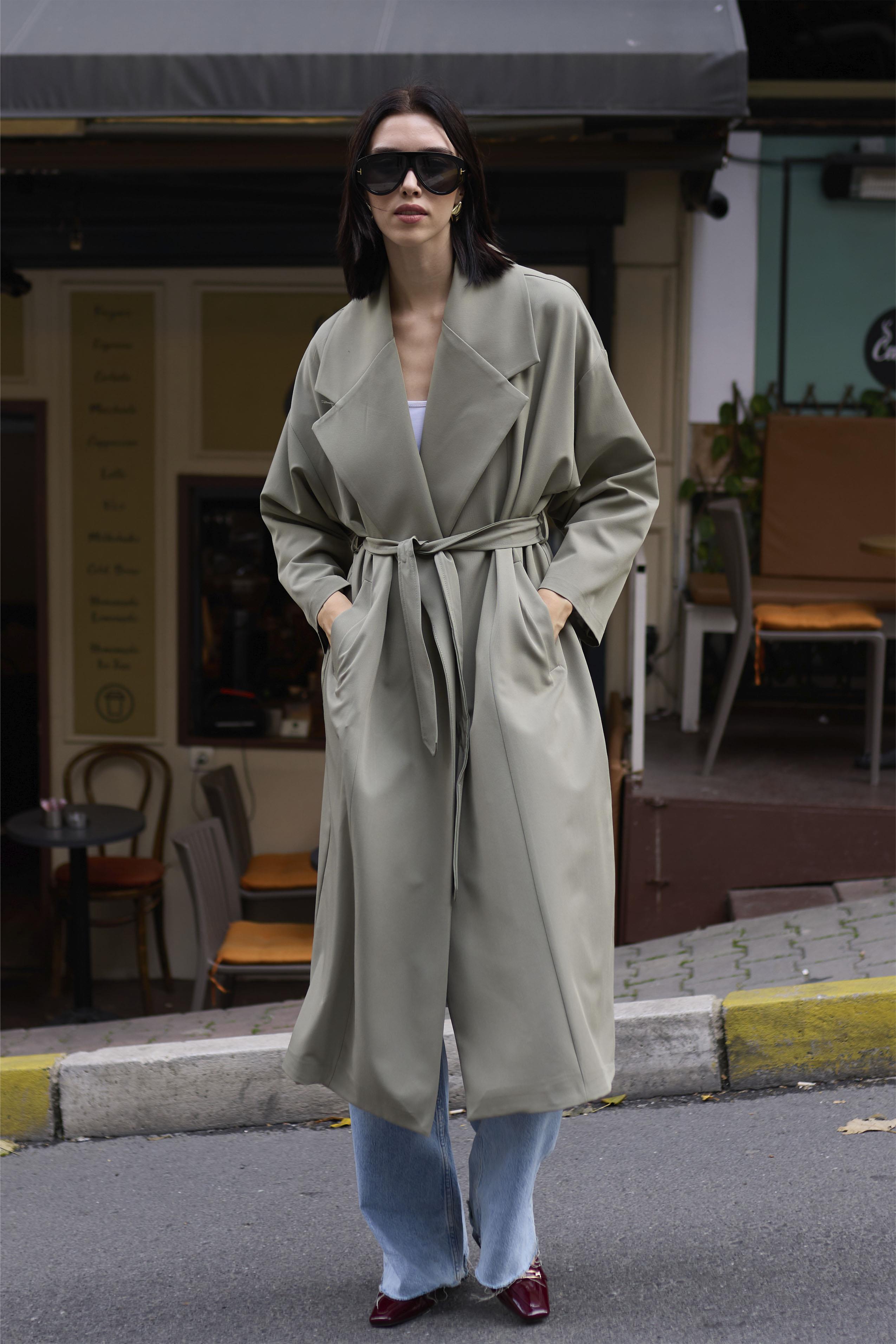 9617 POLİVİSKON UZUN TRENÇ HAKİ