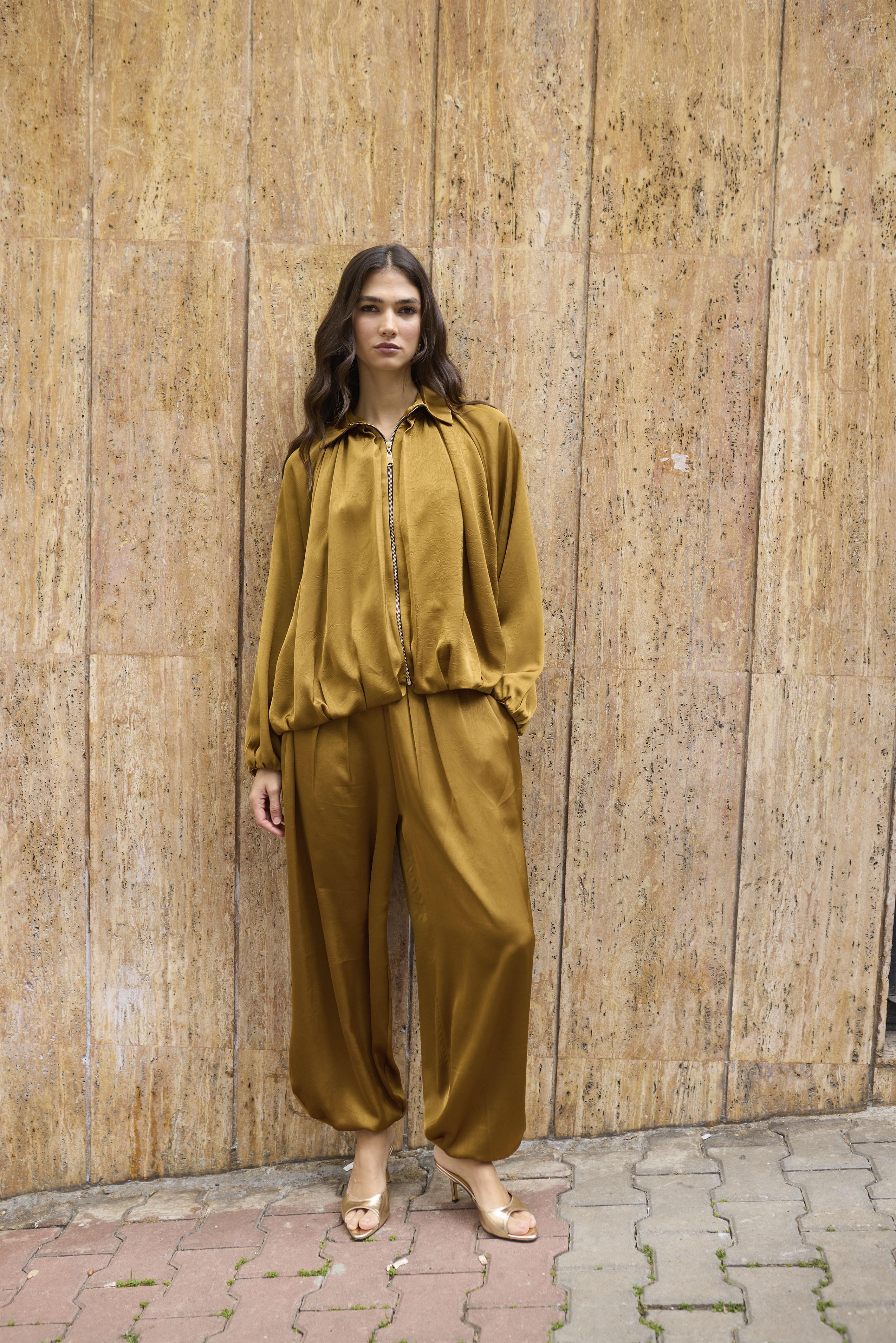 51199 SATEN ŞALVAR PANTOLON SAFRAN