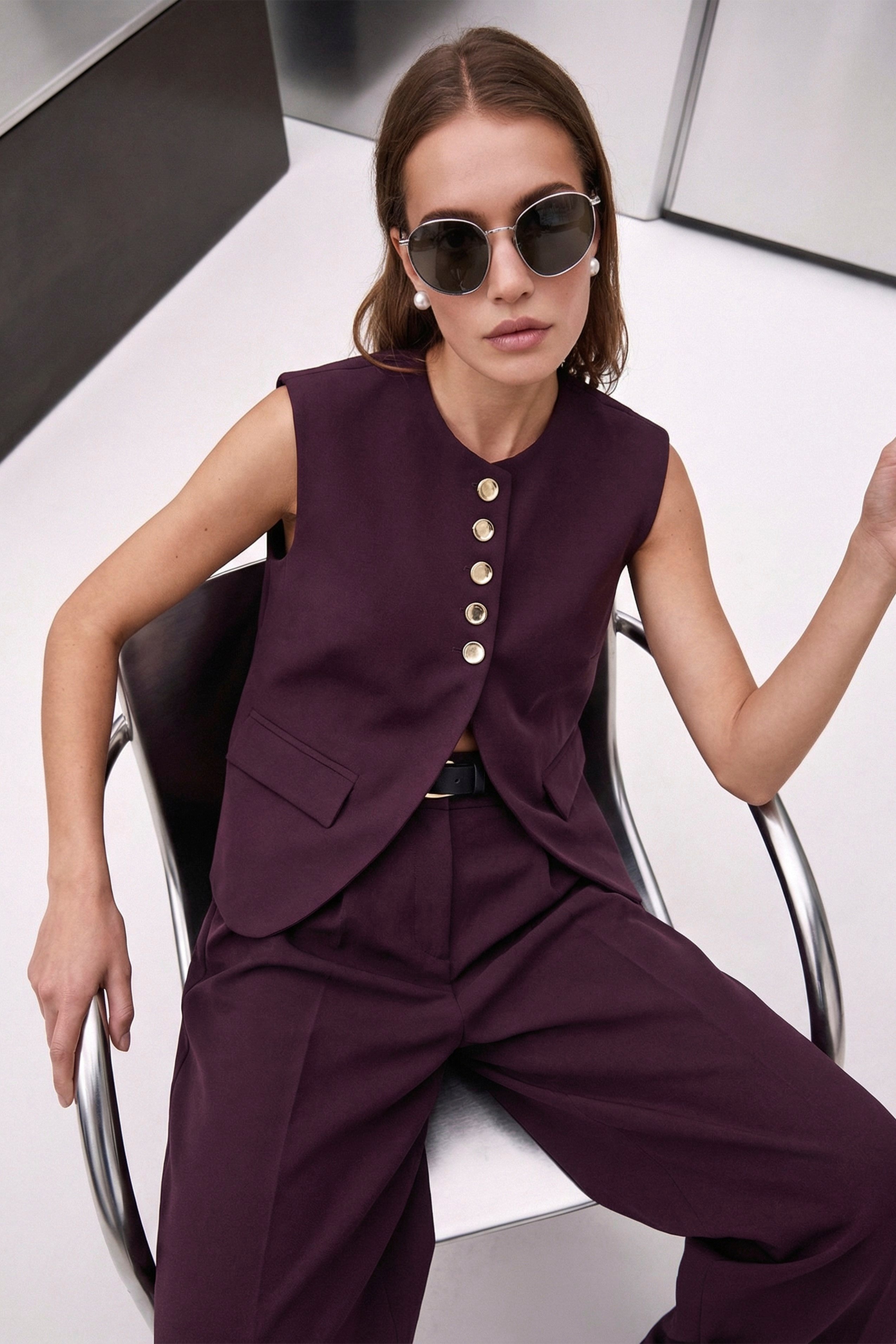 9716 KEMERLİ YELEK PANTOLON TAKIM (9595) MÜRDÜM