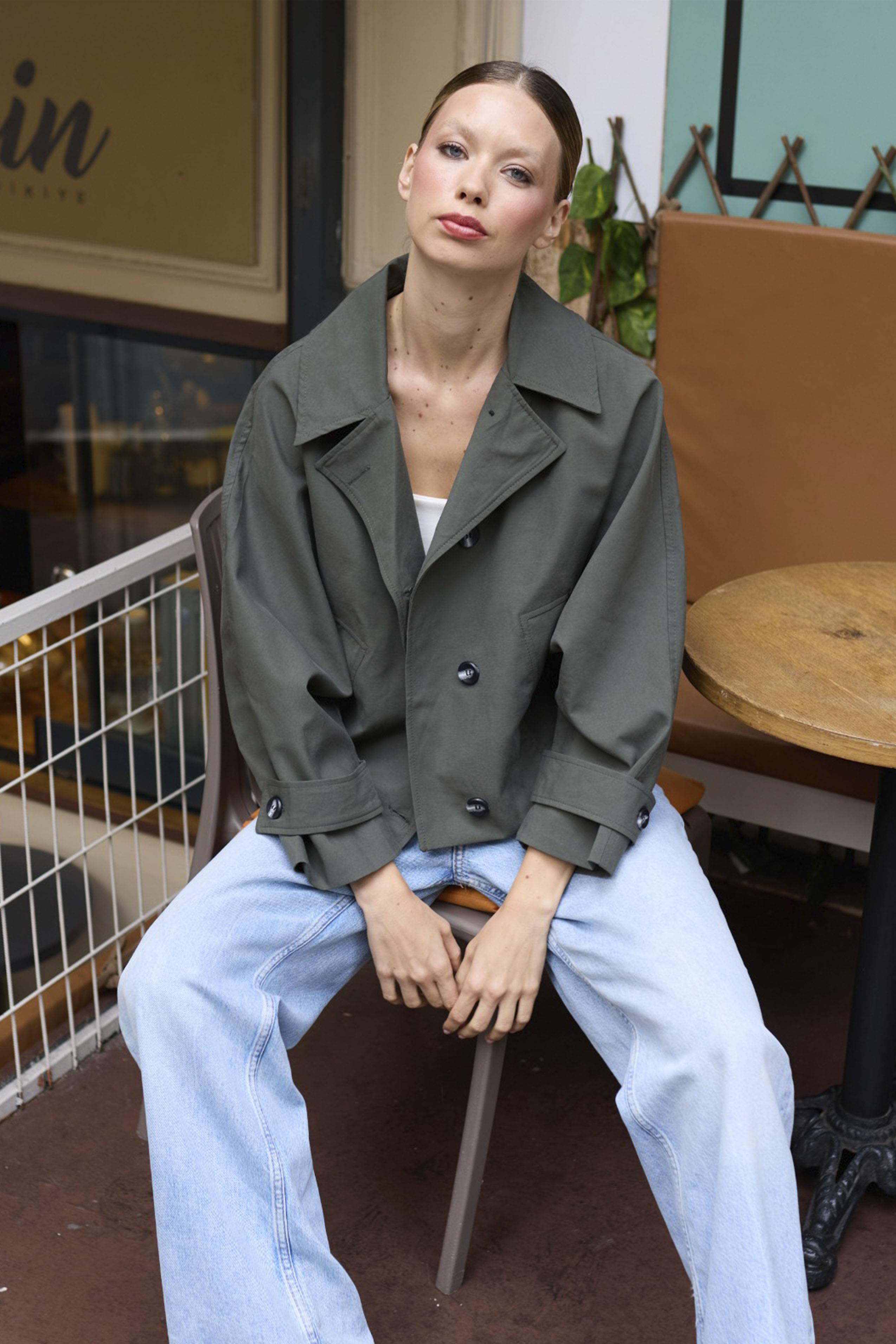 9628 CROP TRENÇ HAKİ
