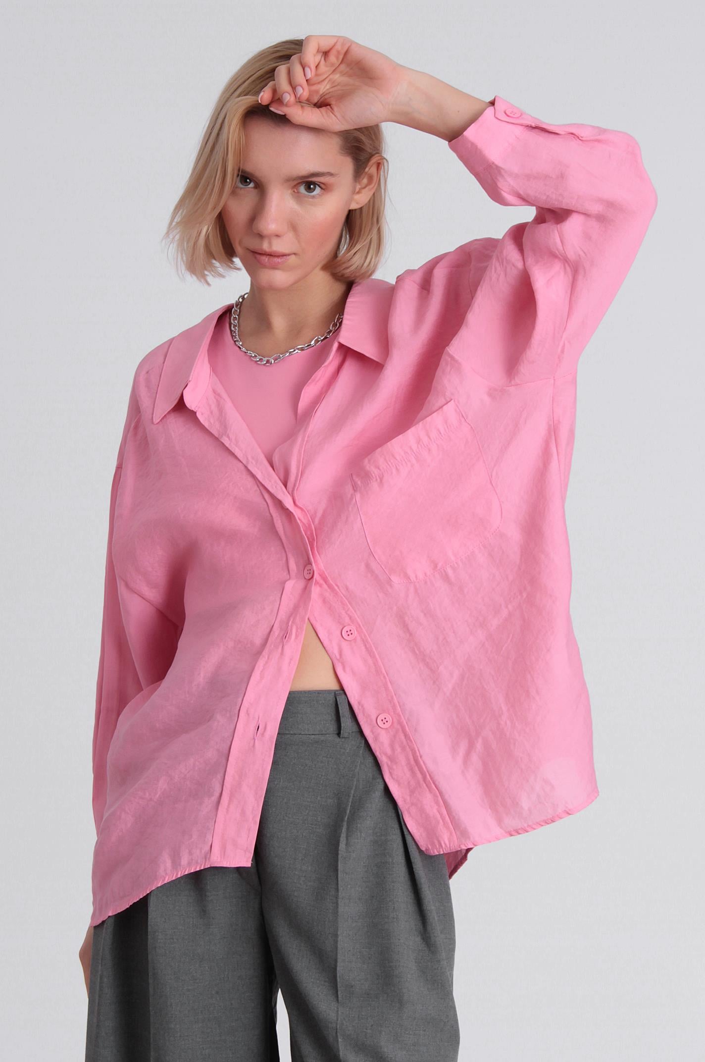 4612 DÜŞÜK OMUZLU OVERSİZE GÖMLEK PEMBE