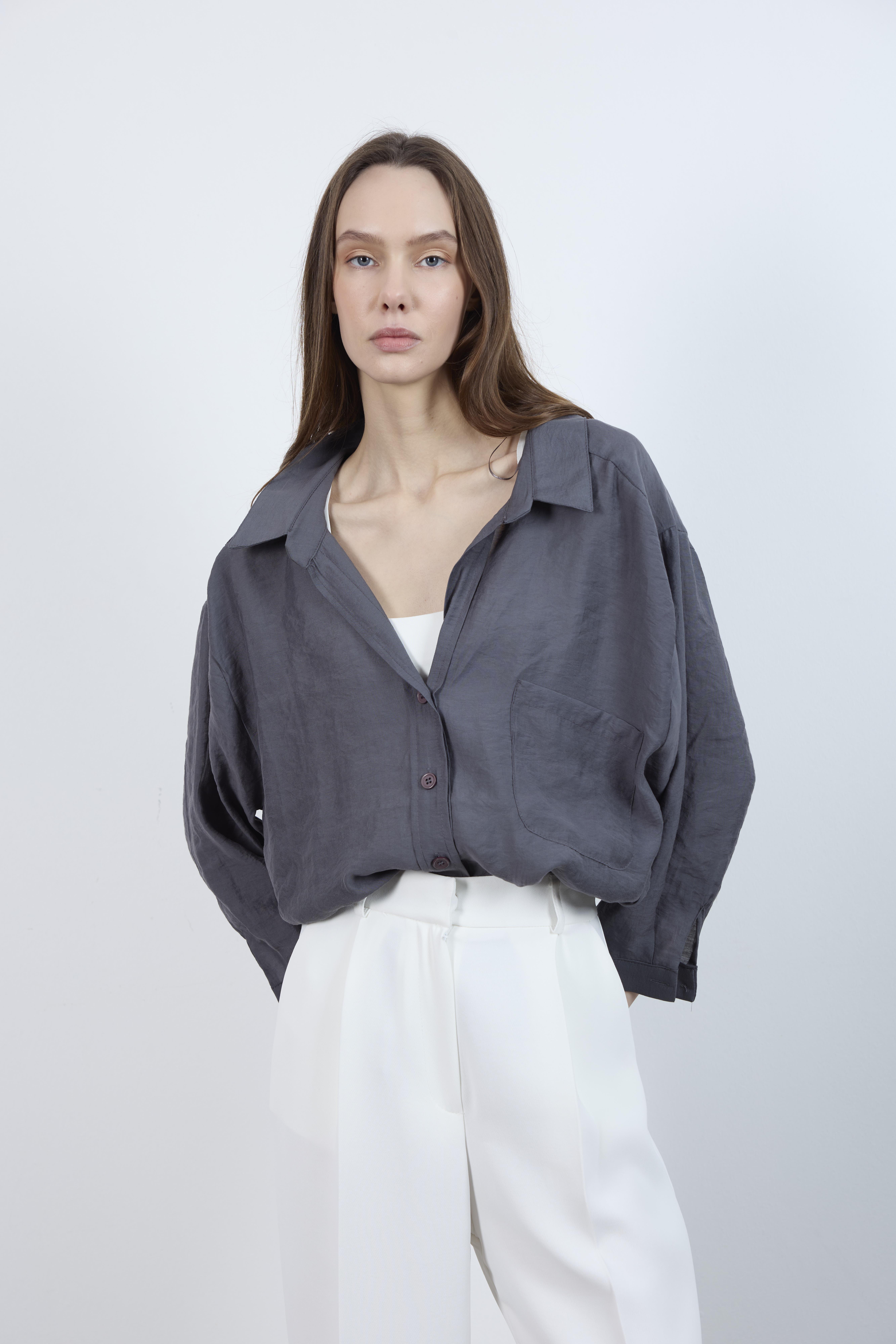 4612 DÜŞÜK OMUZLU OVERSİZE GÖMLEK ANTRASİT