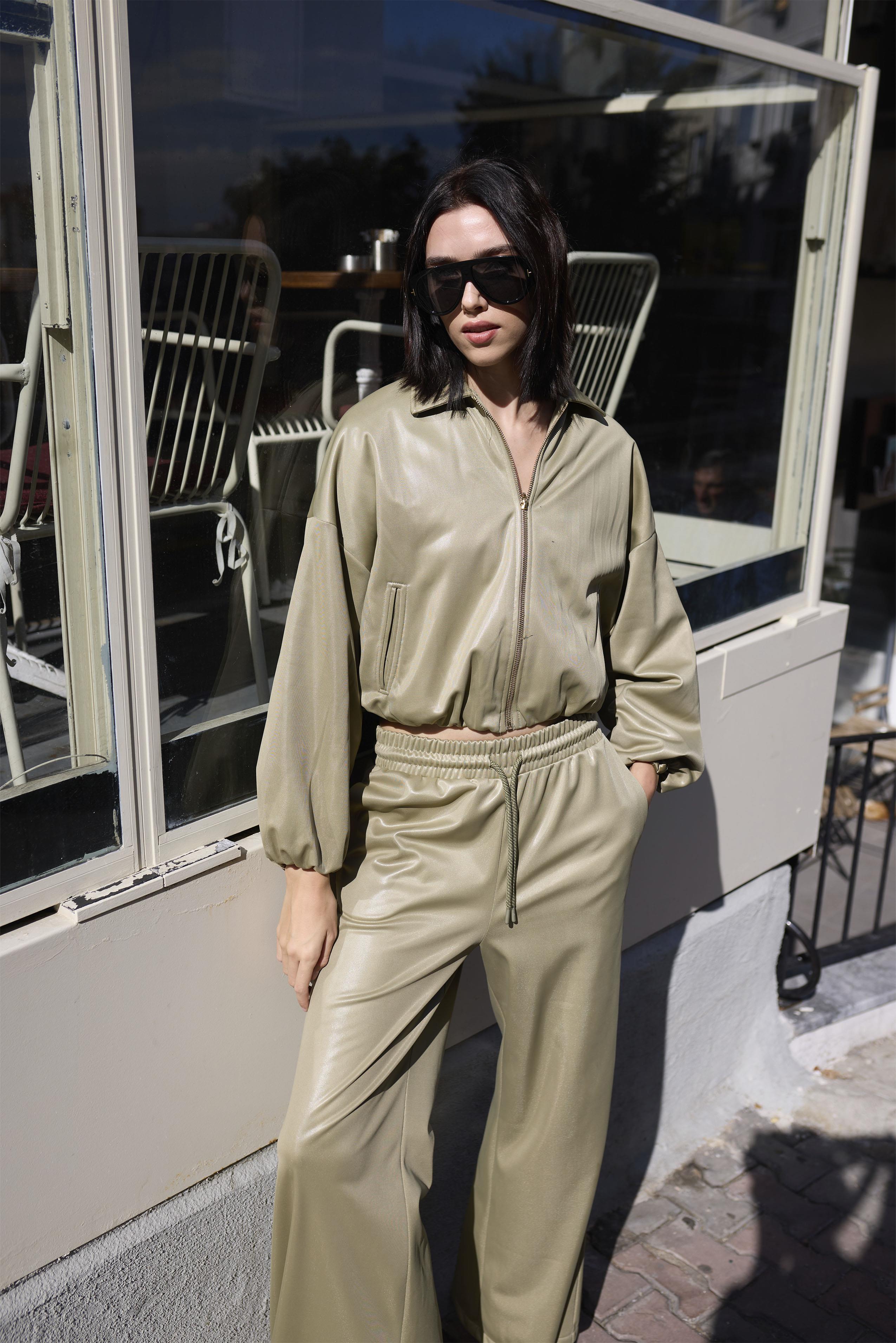 51231 DERİ CEKET PANTOLON TAKIM OLİVE