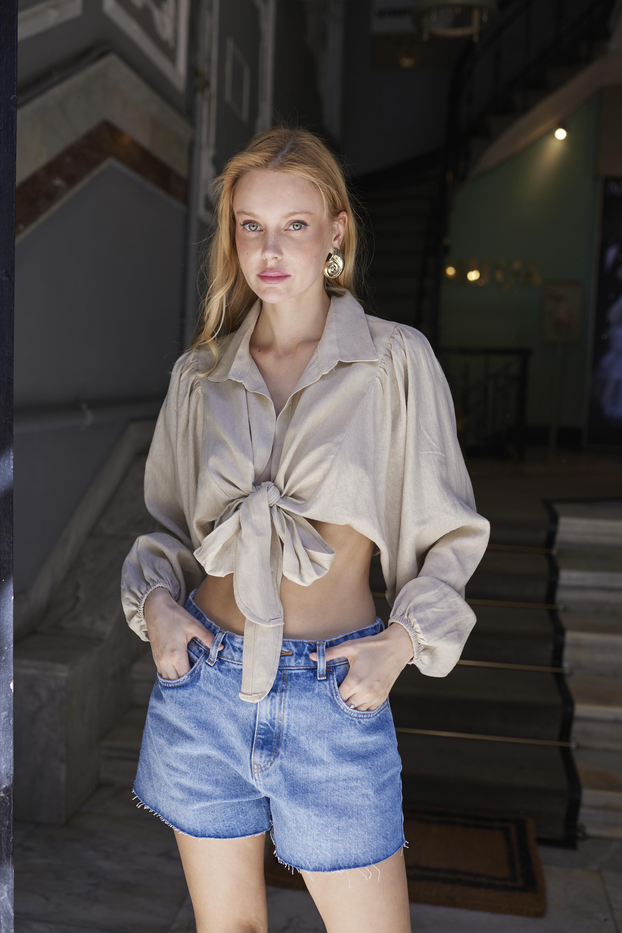 4979 YARASA BAĞCIKLI BLUZ TAŞ