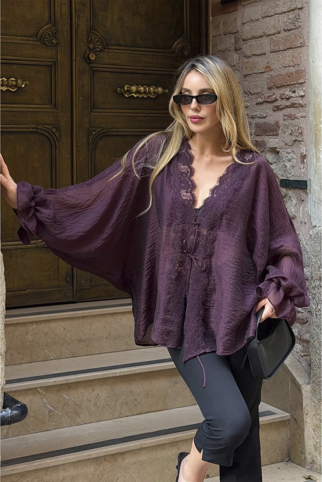 5108 DANTELLİ GÖMLEK ŞARAP