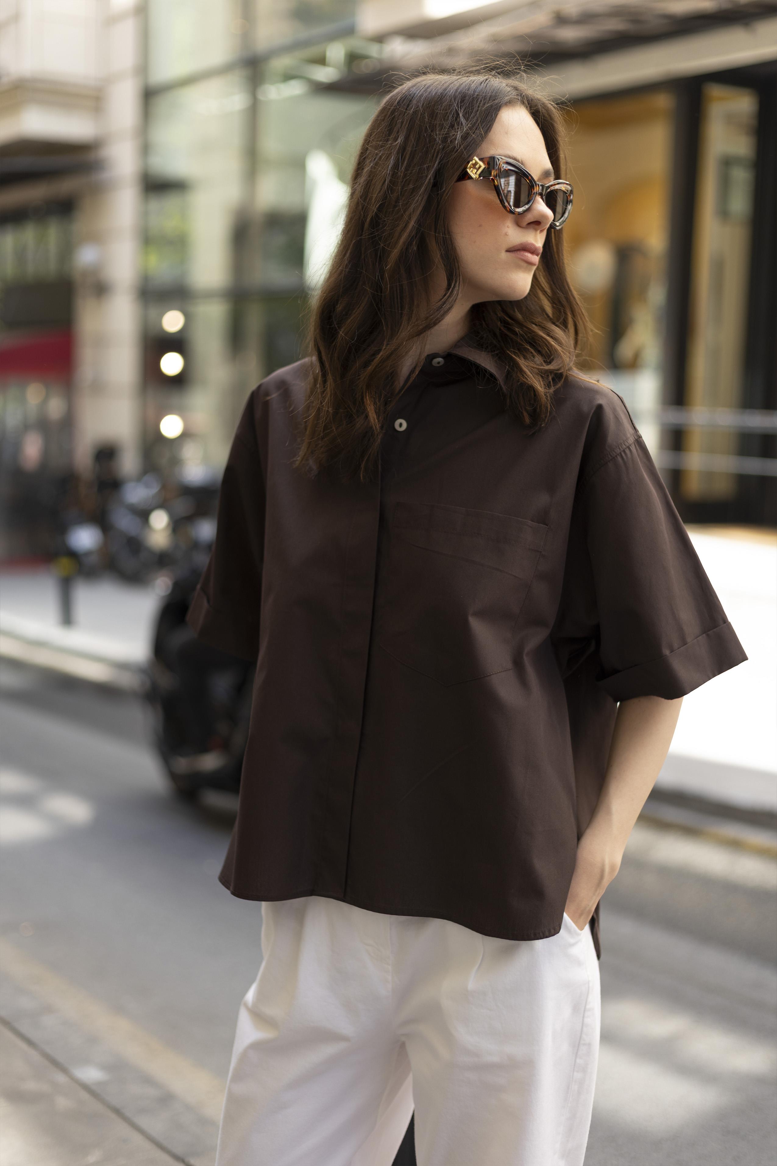 4968 POPLİN GÖMLEK KAHVE