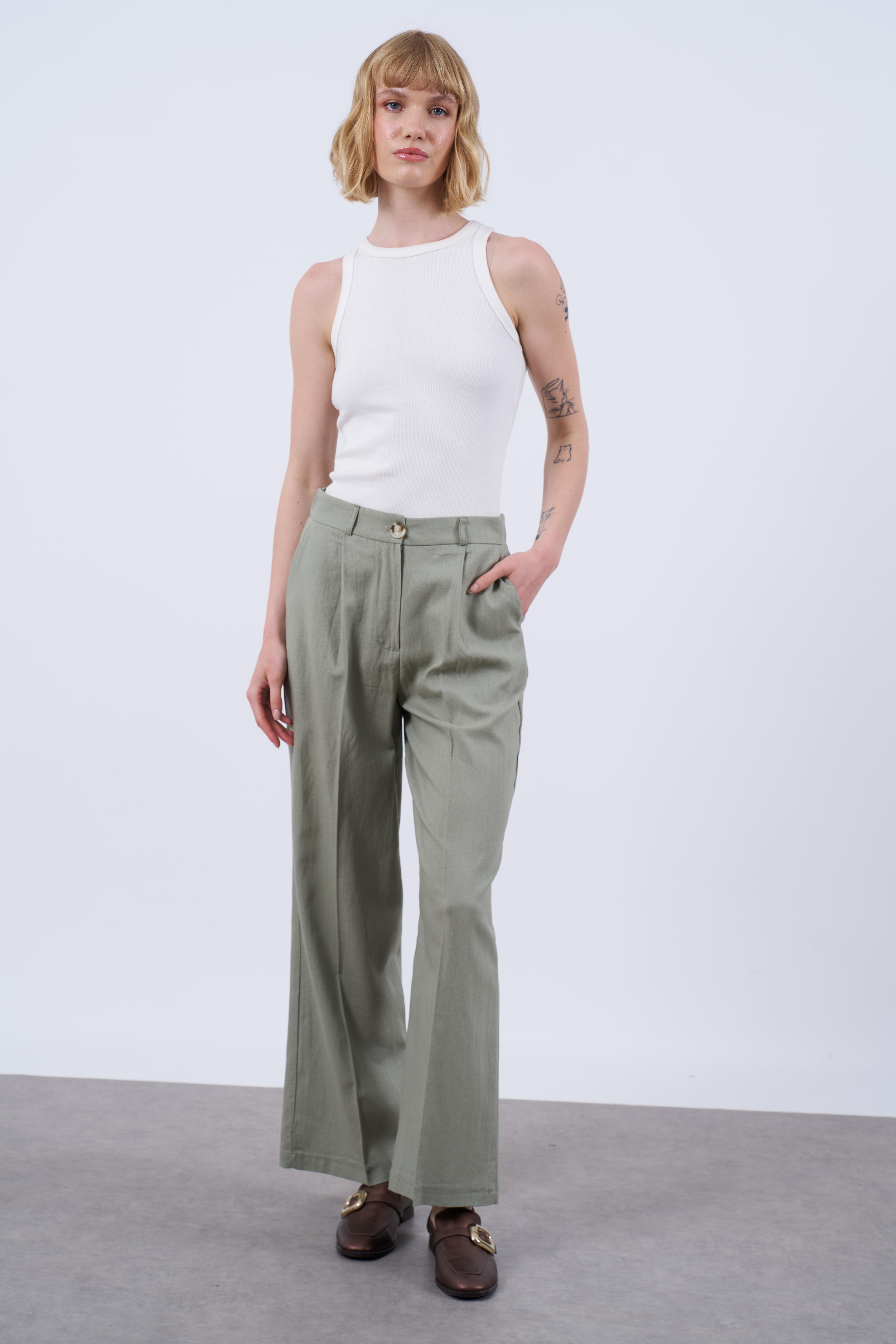 51016 KETEN PANTOLON ÇAĞLA YEŞİL
