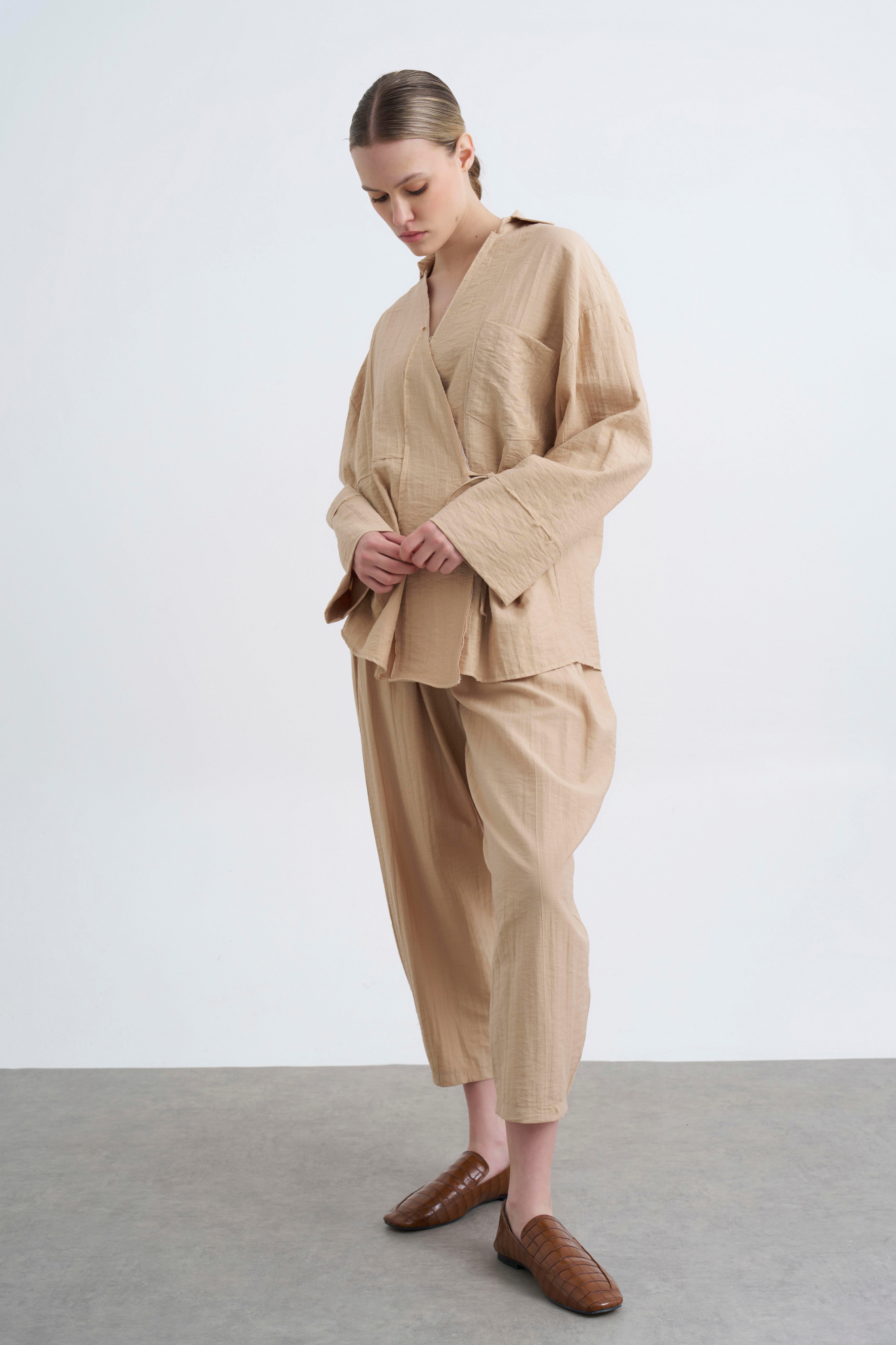 50970 BLUZ PANTOLON TAKIM CAMEL