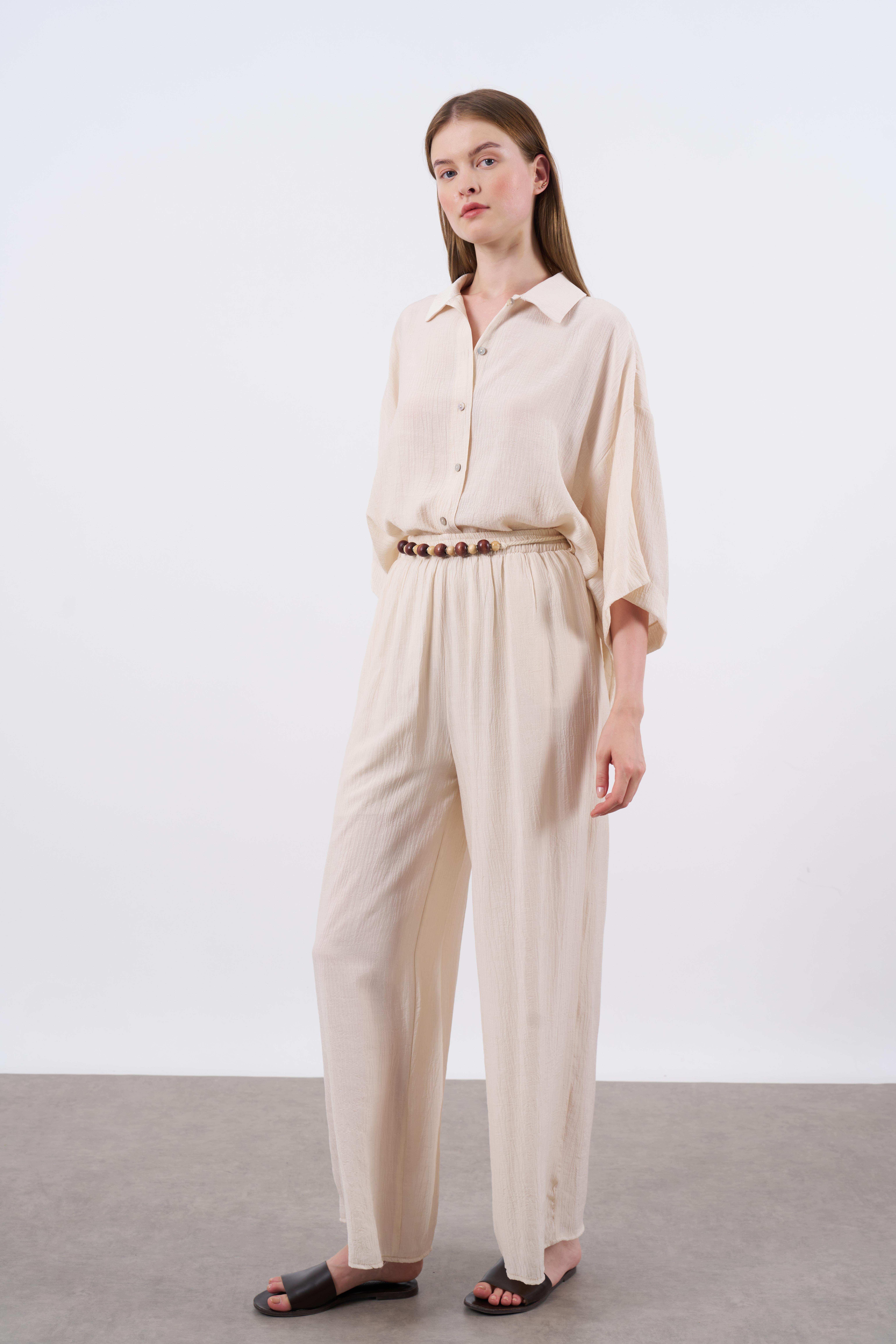 50969 GÖMLEK TAKIM PANTOLON KREM