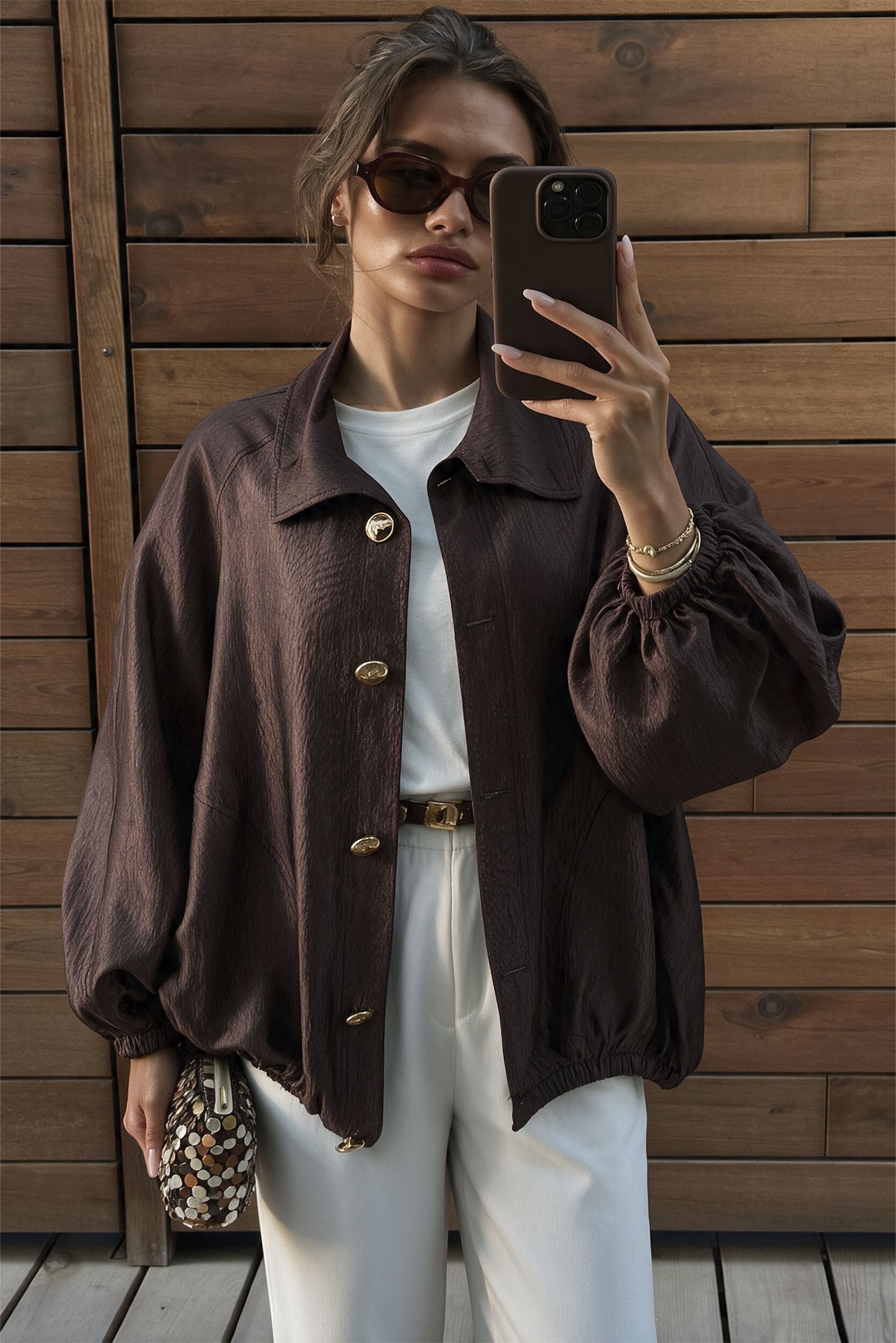 9775 DİK YAKALI BOMBER KAHVE