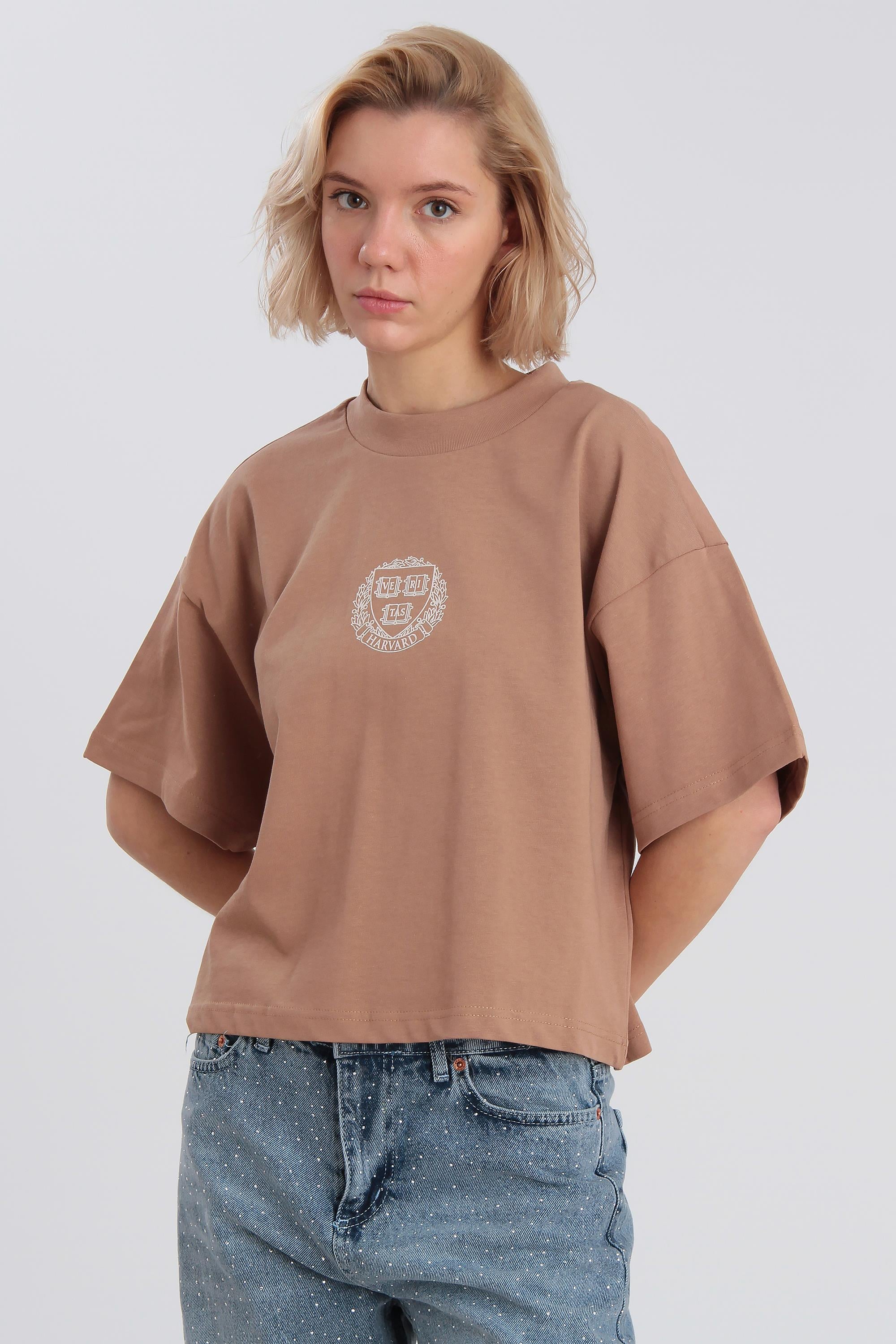 0021 HARVARD BASKILI TİŞÖRT KAHVE