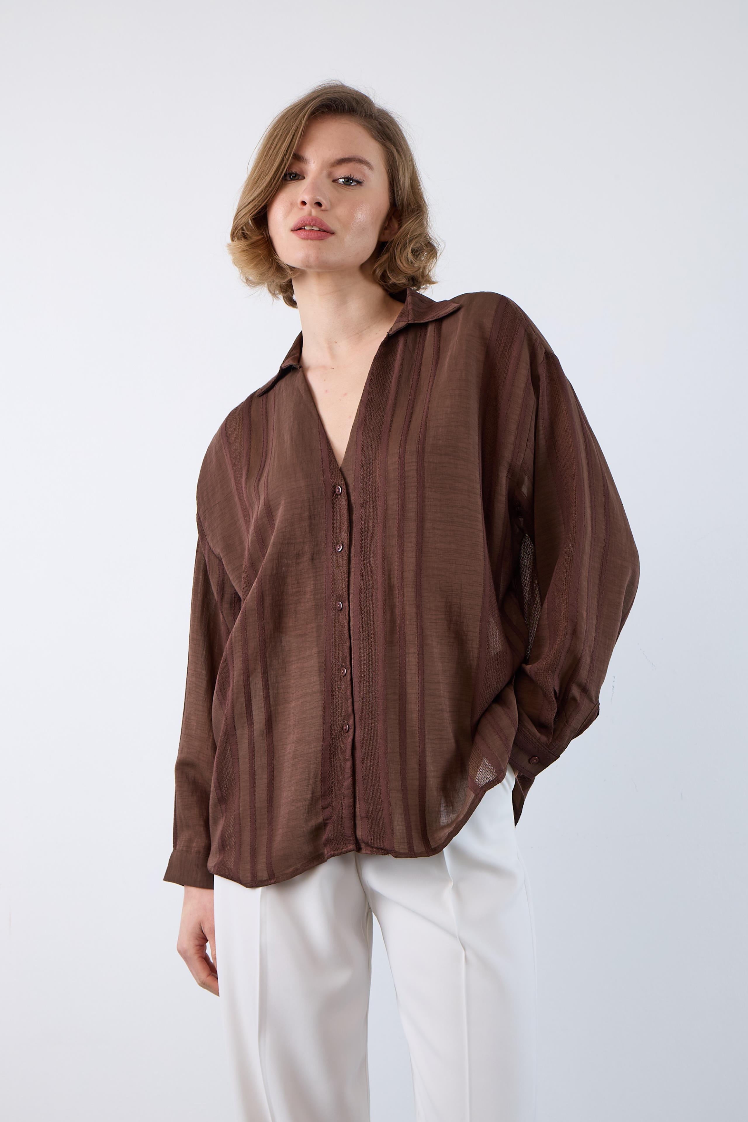 4914 TRANSPARAN GÖMLEK KAHVE