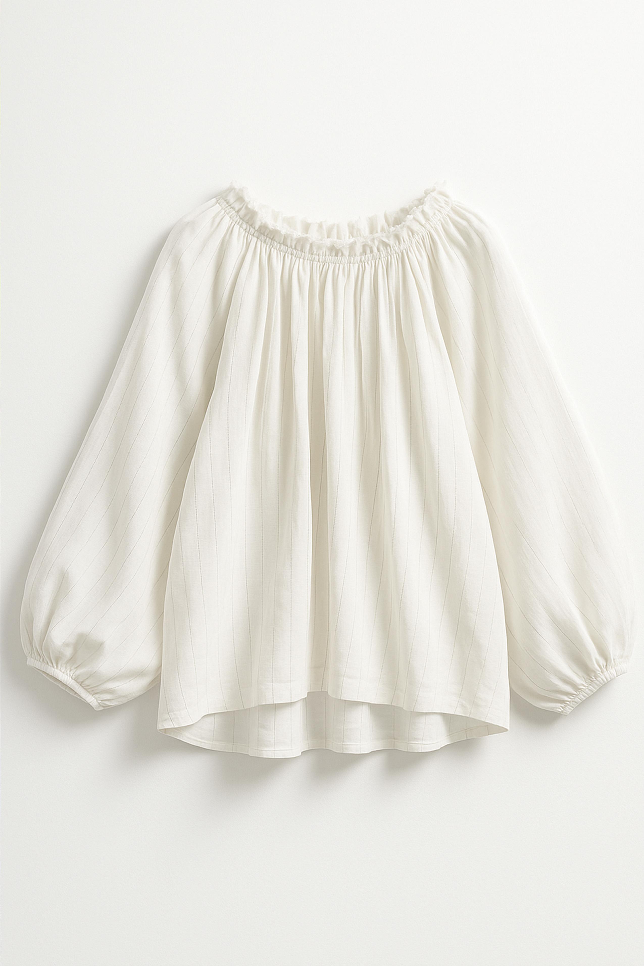 4971 YAKASI BÜZGÜLÜ BLUZ EKRU