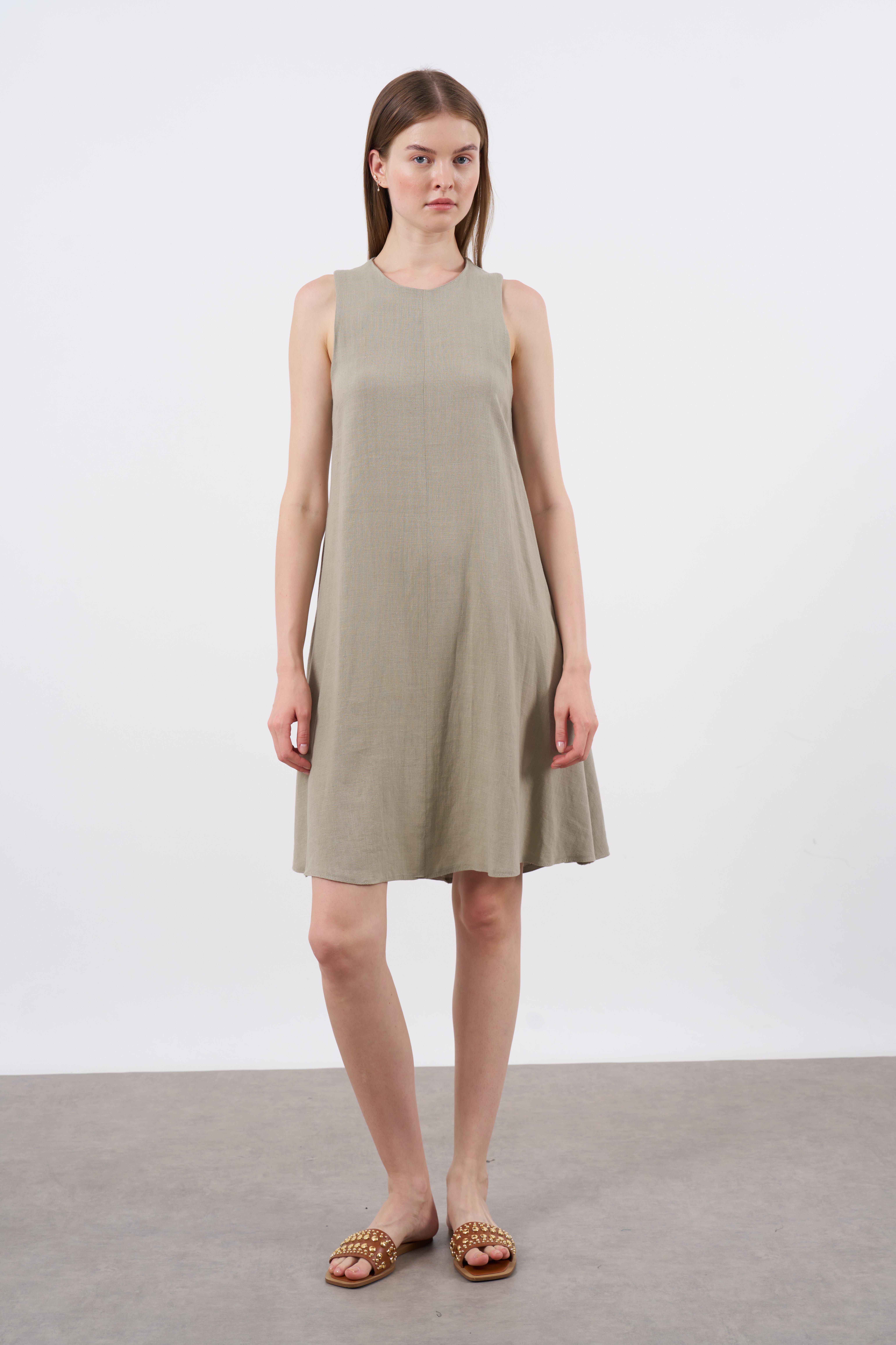 3181 SIFIR KOL KETEN ELBİSE HAKİ