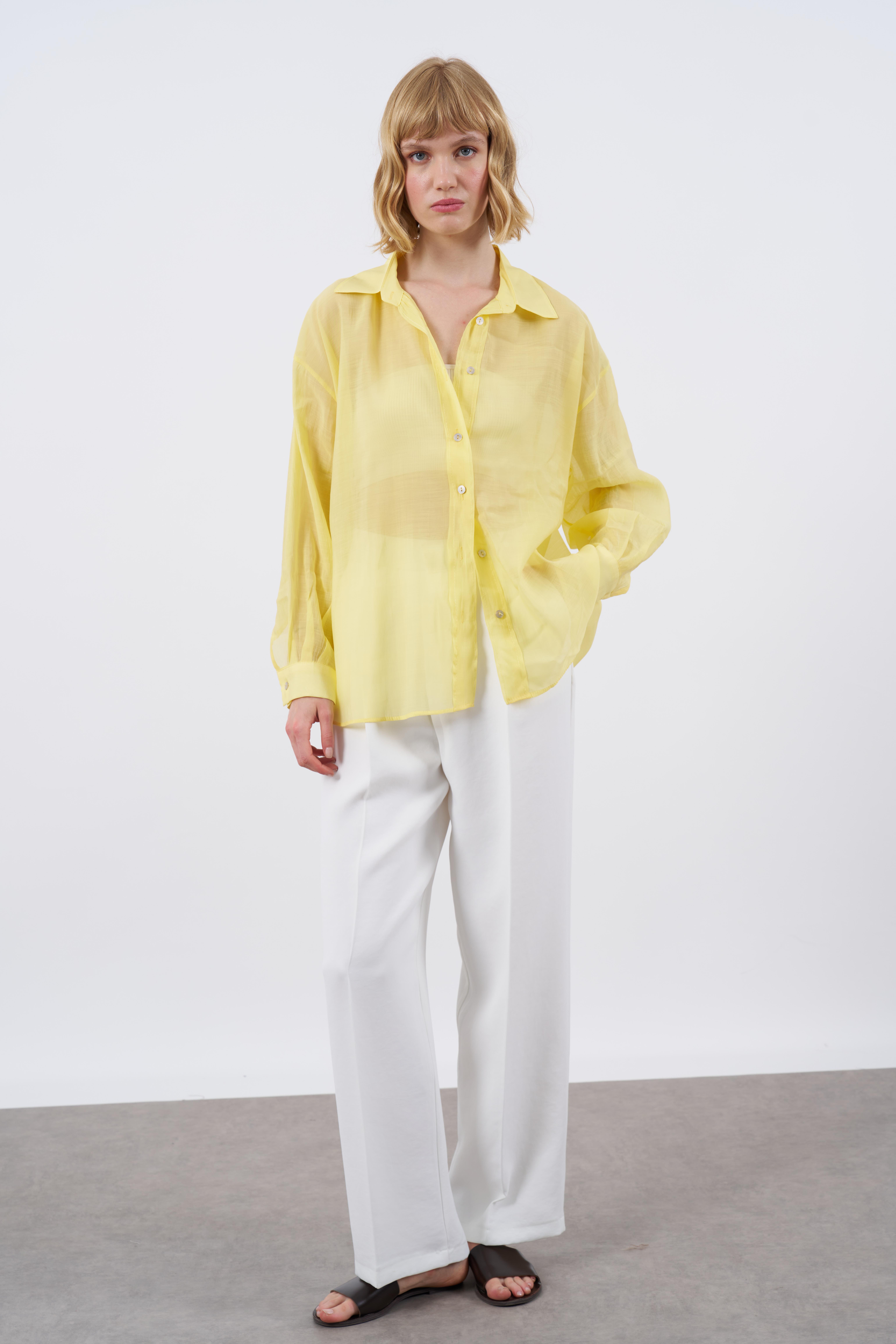 4924 OVERSIZE İPEKSİ GÖMLEK SARI