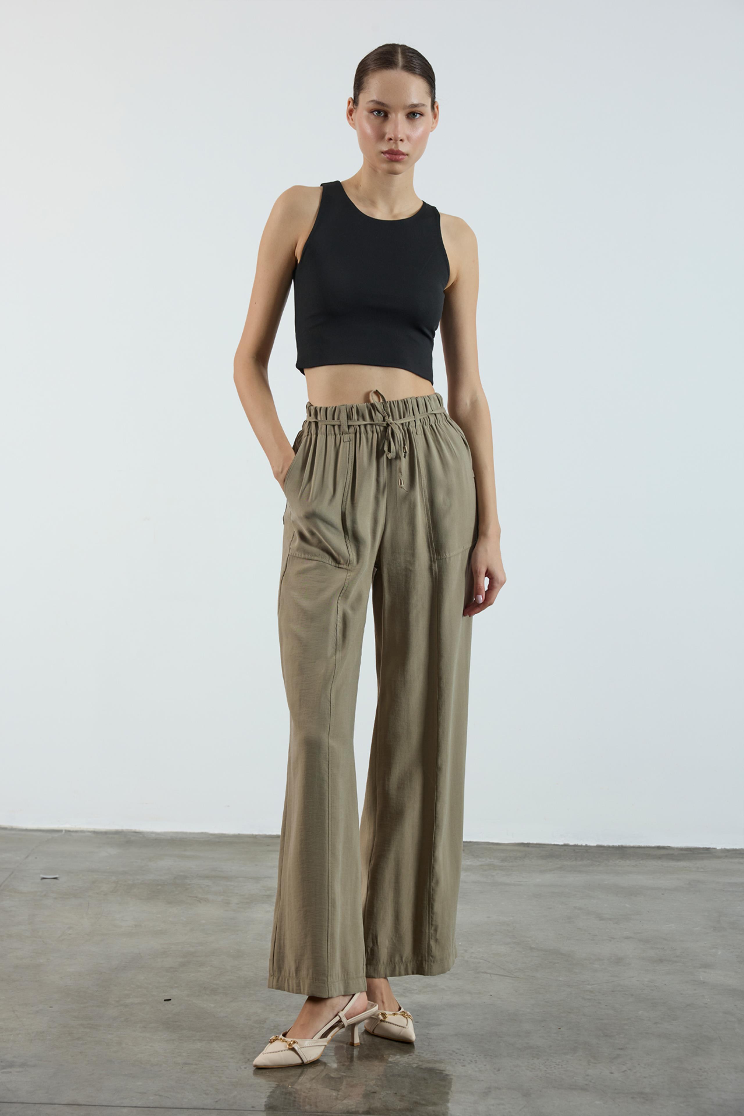 51120 BELİ LASTİKLİ PANTOLON HAKİ