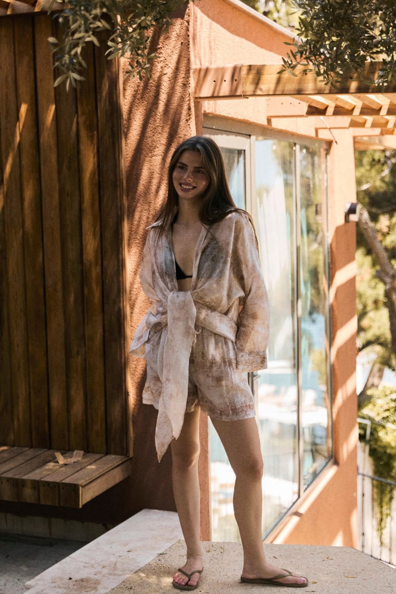 51447 GÖMLEK ŞORT TAKIM ETNİK DESEN