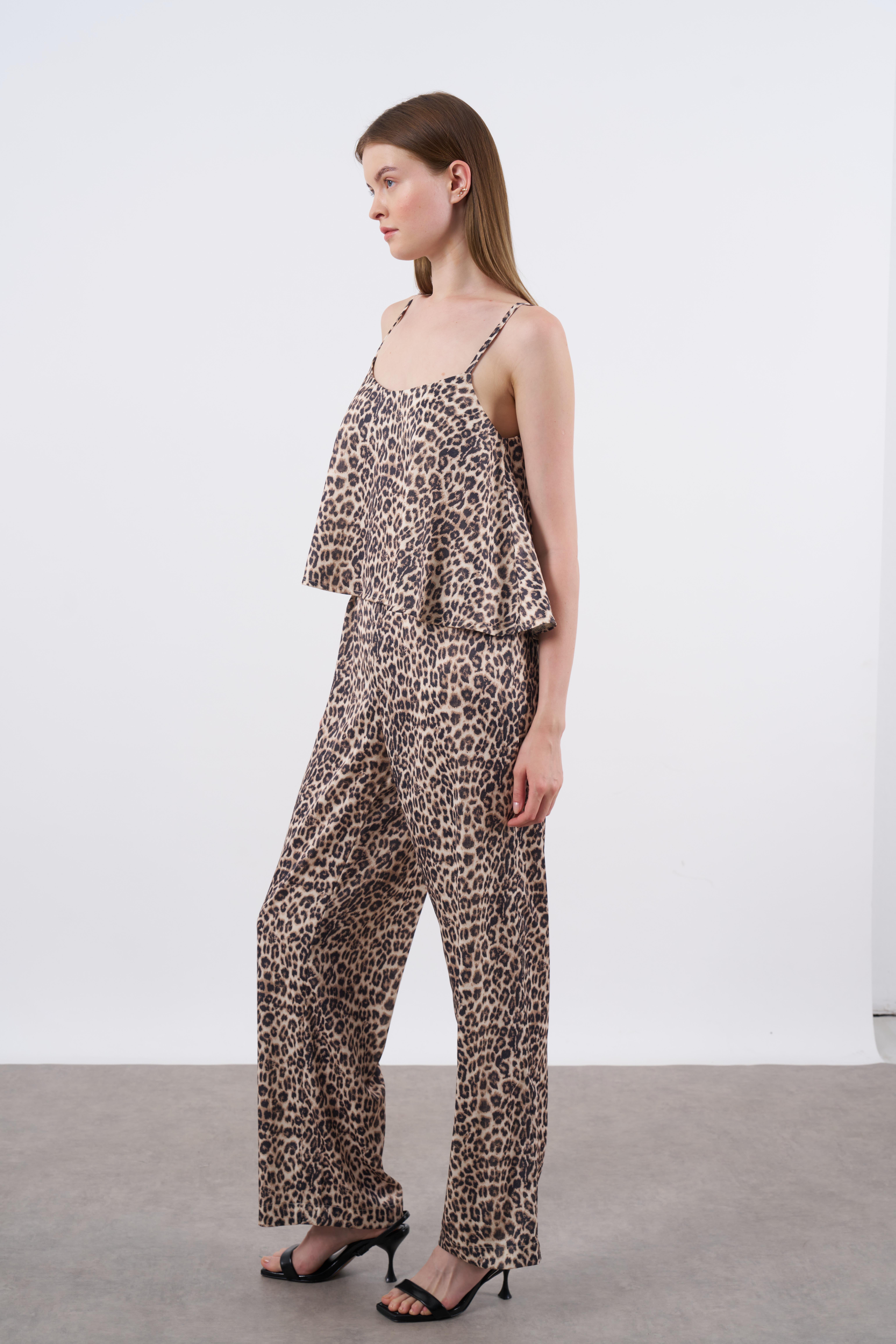 51053 SATEN ASKILI BLUZ TAKIM LEOPAR