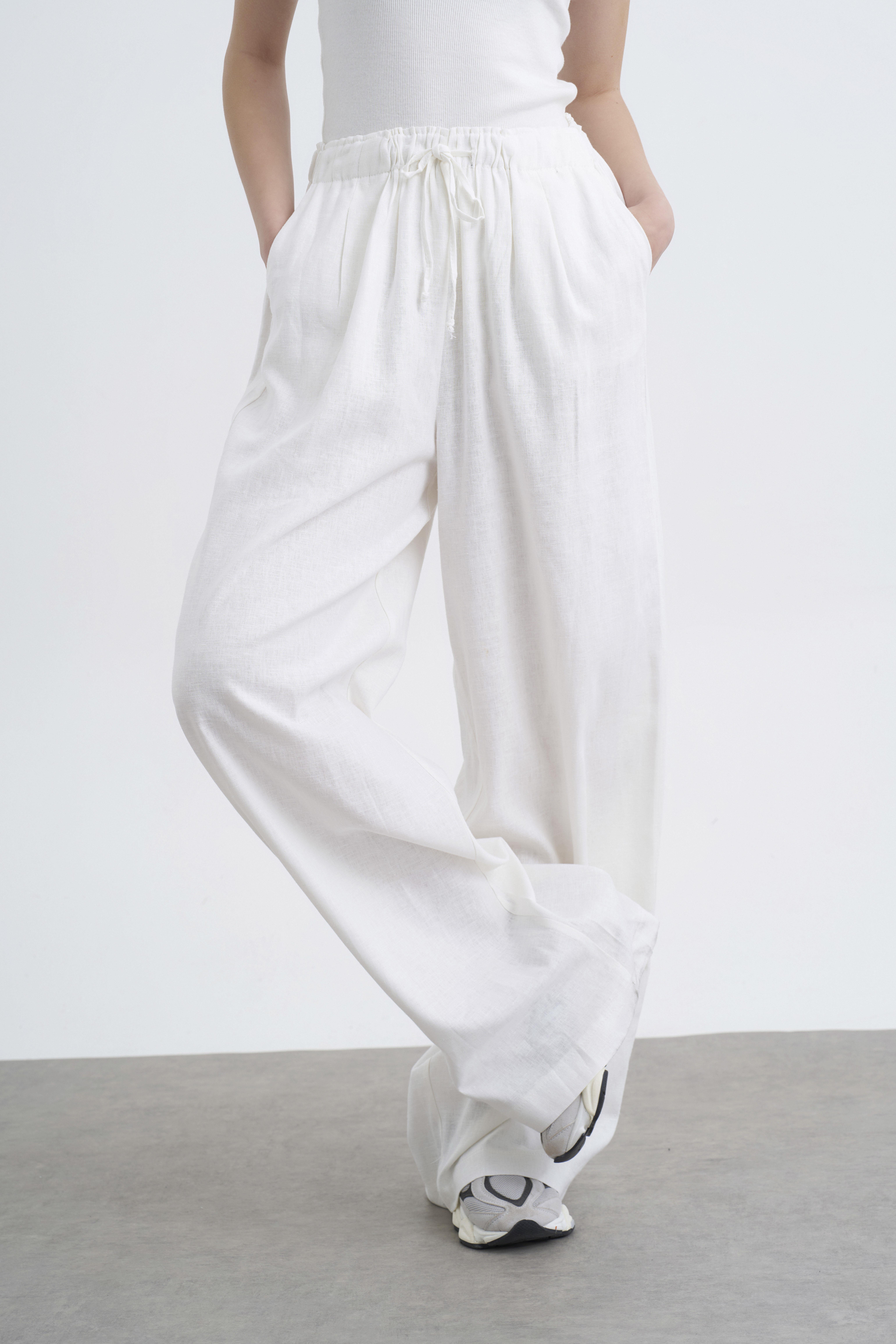 51017 KETEN PANTOLON BEYAZ