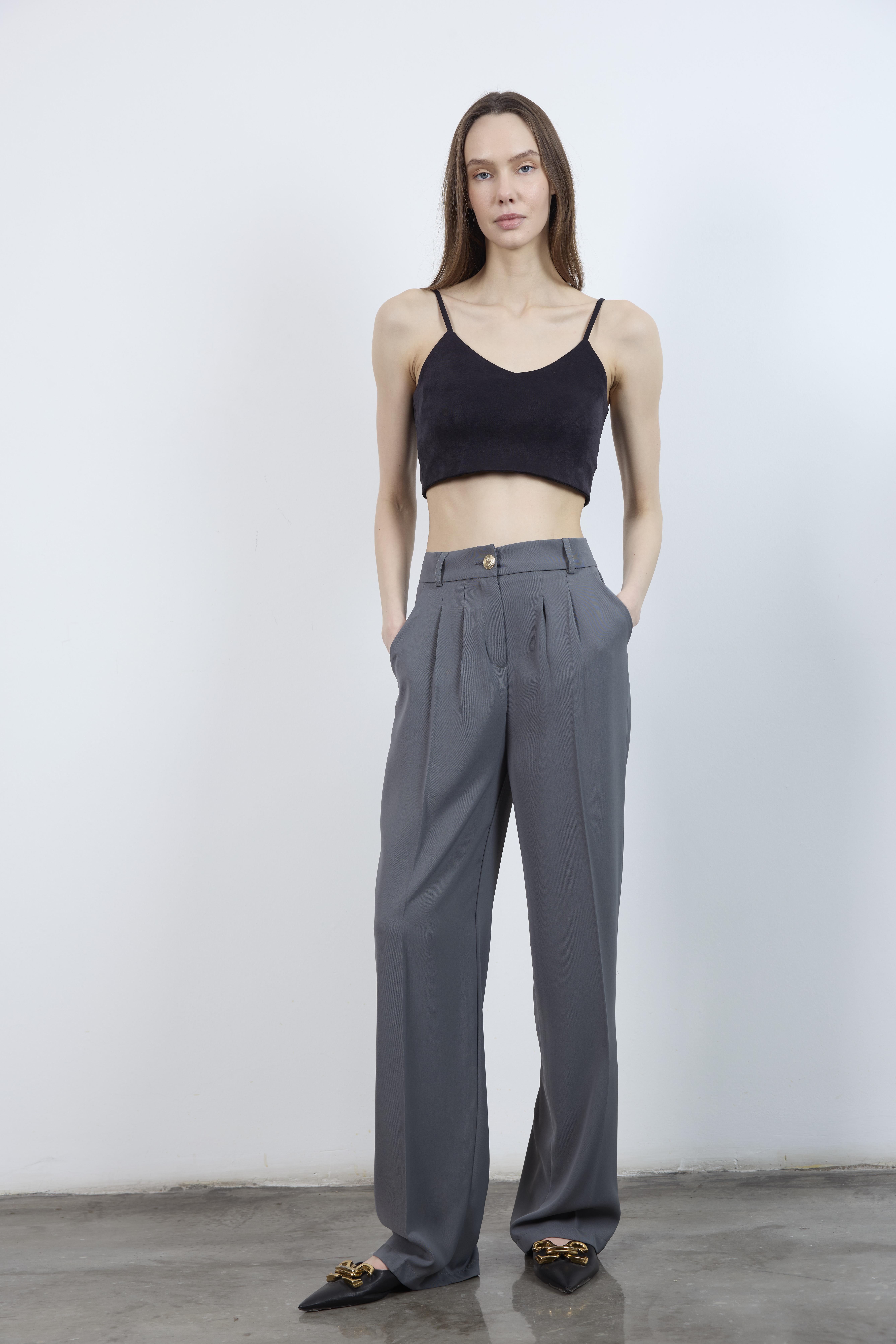 51078 PİLELİ PALAZZO PANTOLON GRİ