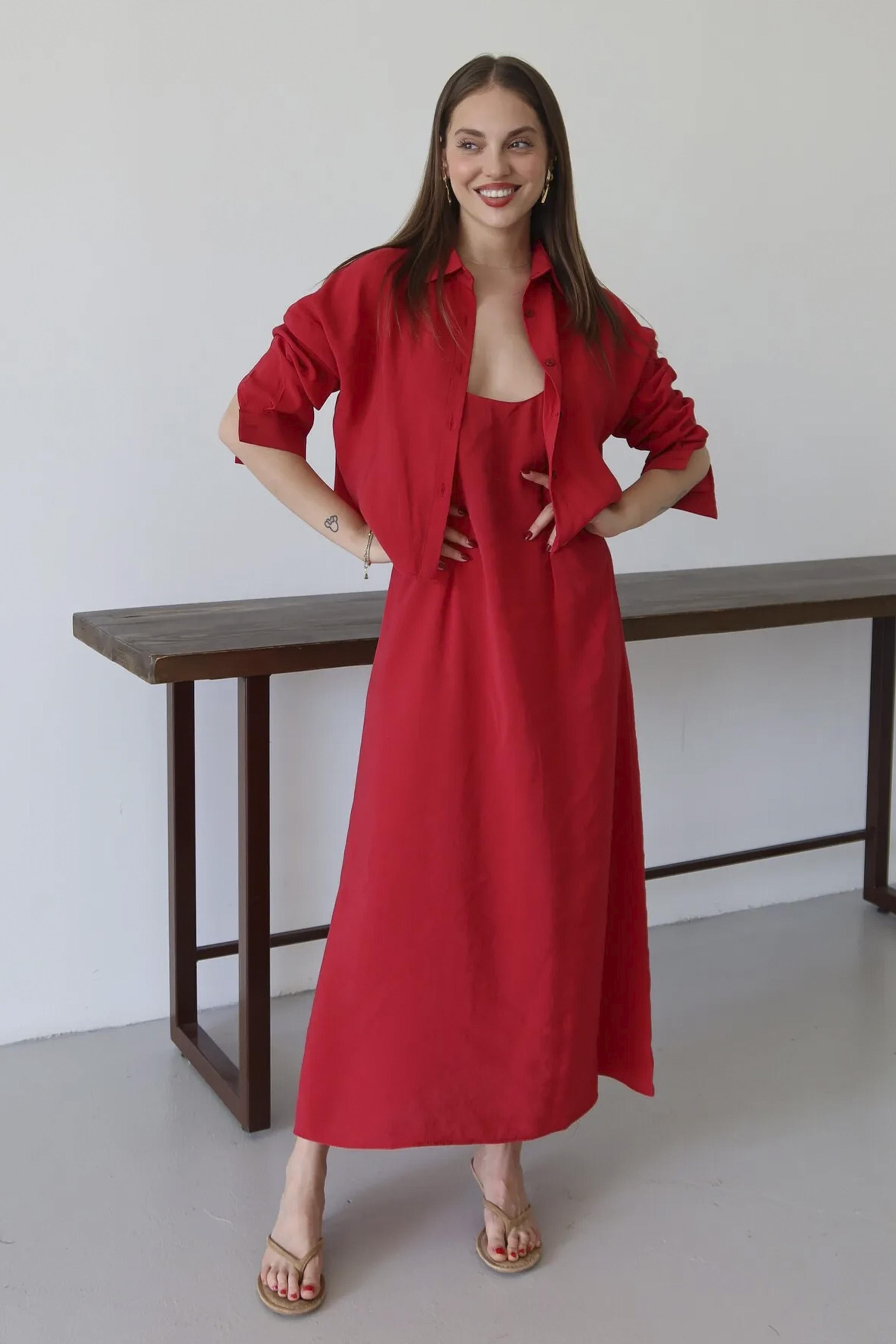 51153 GÖMLEK ELBİSE TAKIM KIRMIZI