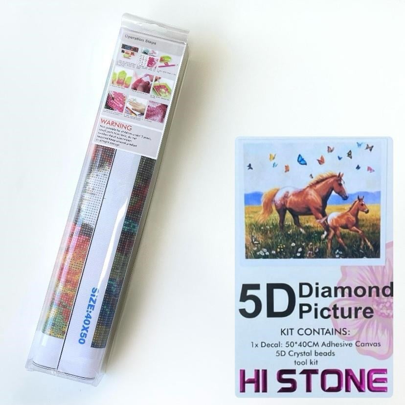 Boncuklu Taşlı Pano Mozaik Elmas Goblen Diamond Tablo 50 X 40 Cm Mutlu Atlar
