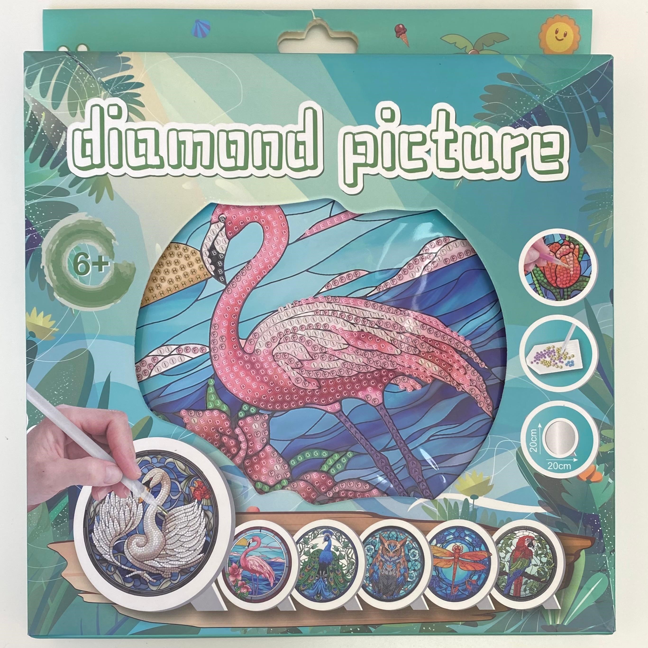 Boncuklu Taşlı Yuvarlak Pano Tüm Yaşlar İçin Mozaik Elmas Goblen Diamond 20 X 20 Cm Flamingo
