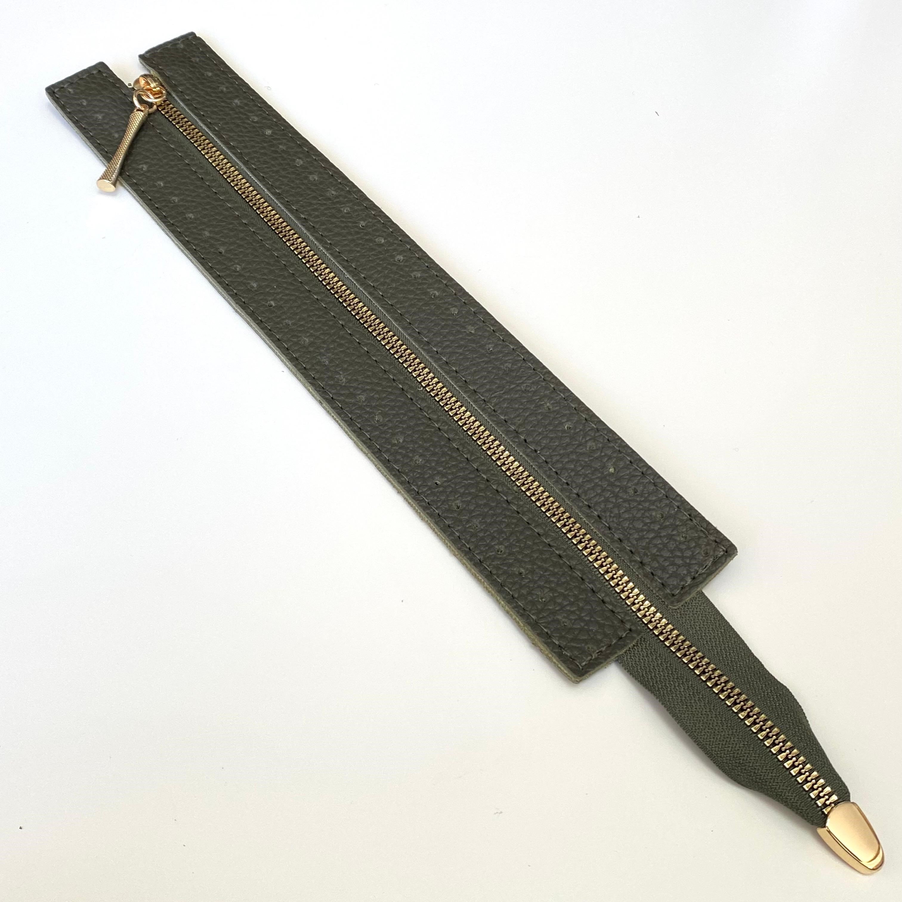 Dikilebilir Çanta Fermuarı Çanta Örgü Malzemesi 6 x 30 Cm Haki - Altın '' B ''