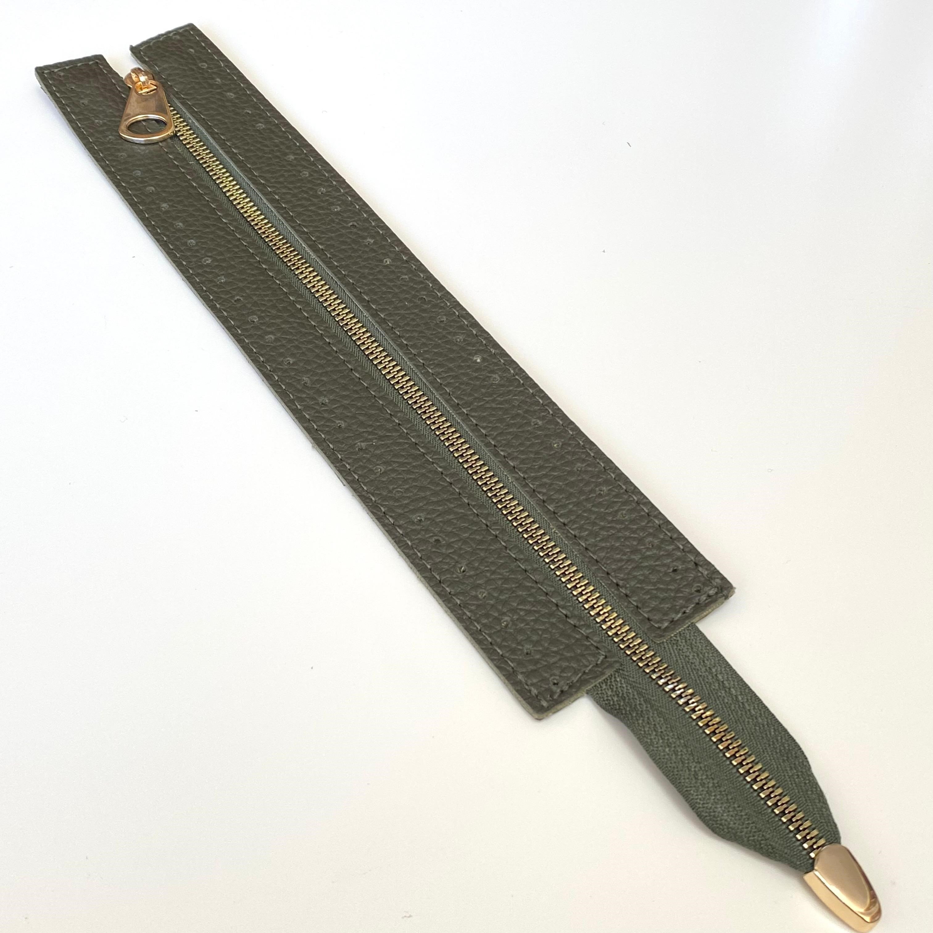 Dikilebilir Çanta Fermuarı Çanta Örgü Malzemesi 6 x 30 Cm Haki - Altın
