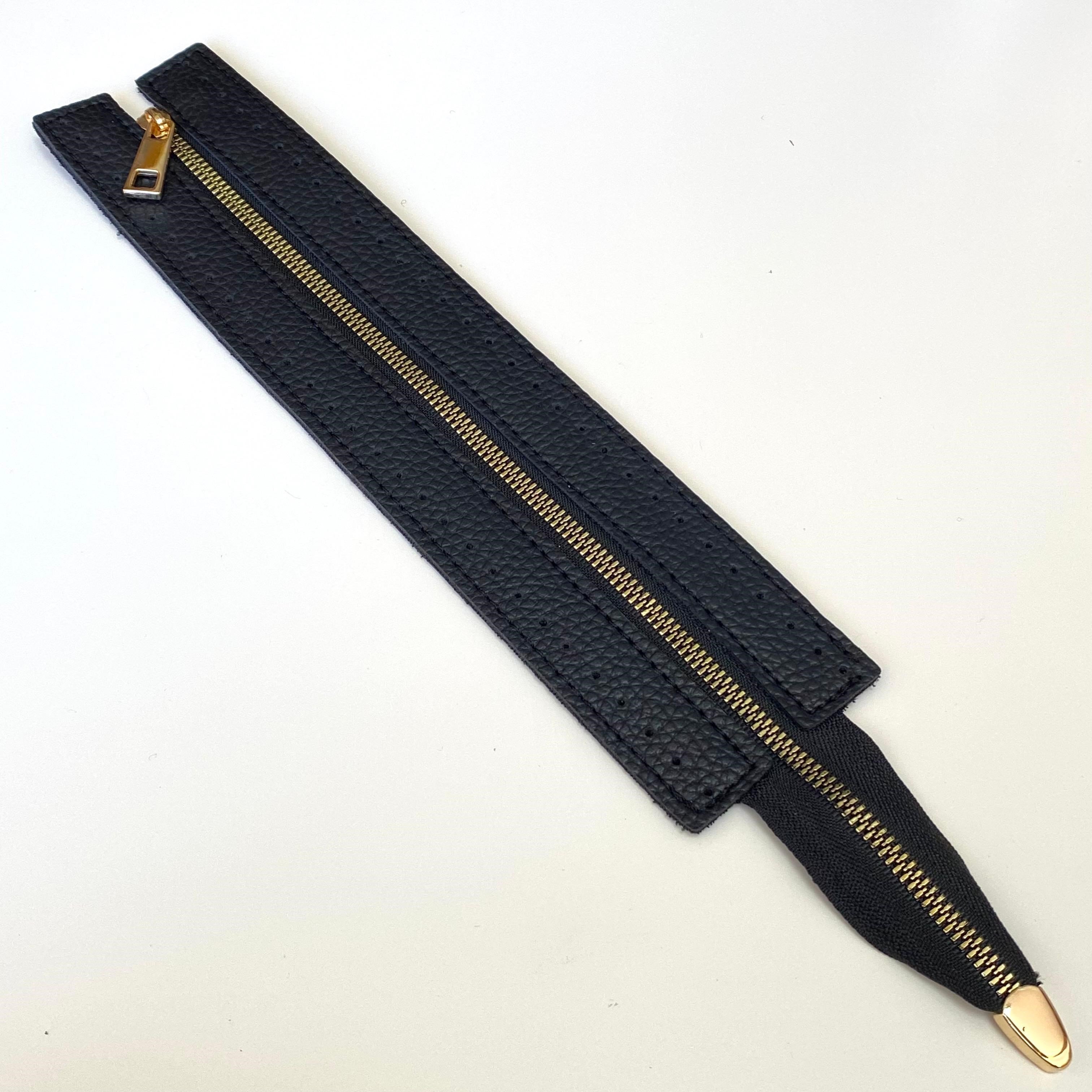 Dikilebilir Çanta Fermuarı Çanta Örgü Malzemesi 6 x 30 Cm Siyah - Altın