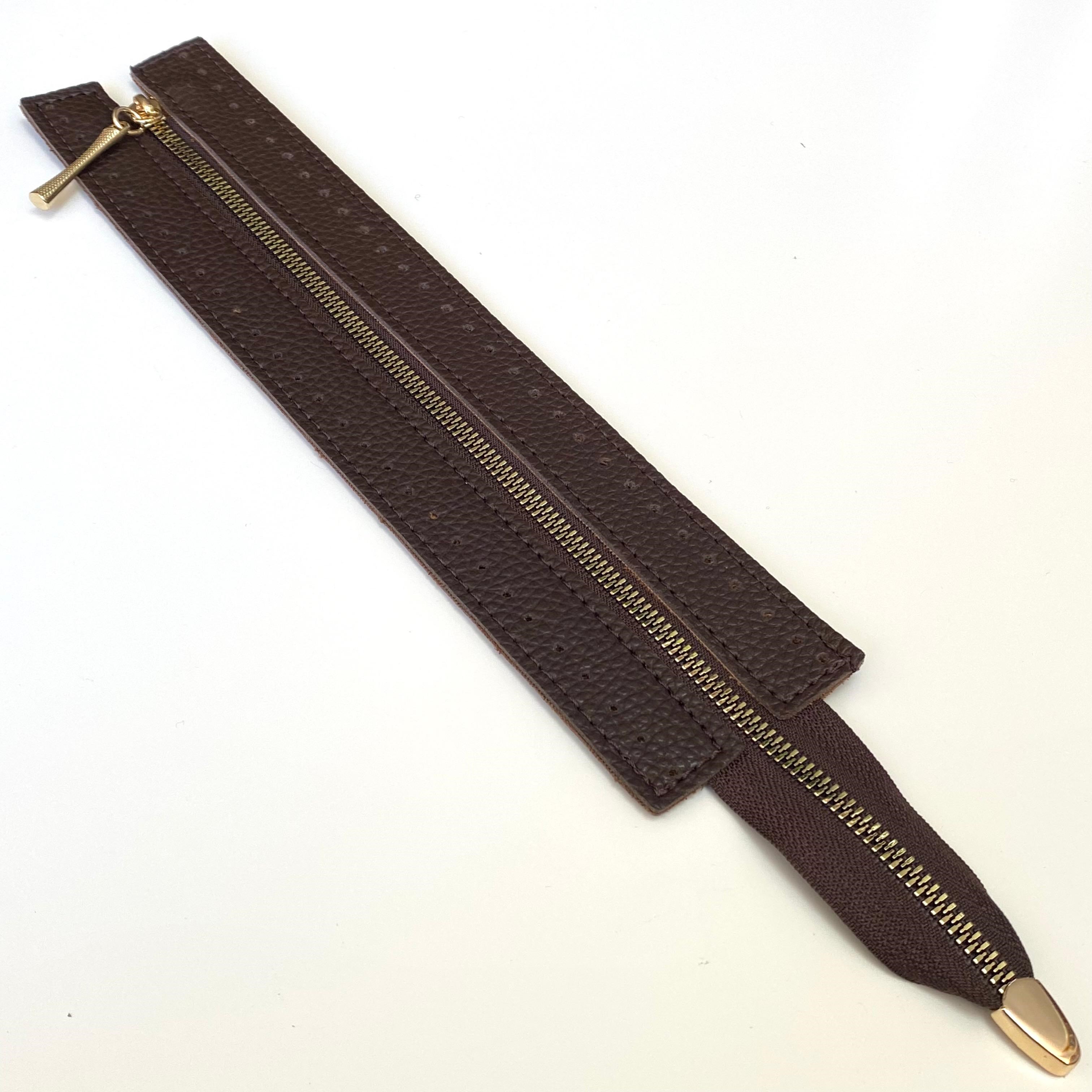 Dikilebilir Çanta Fermuarı Çanta Örgü Malzemesi 6 x 30 Cm Kahve - Altın