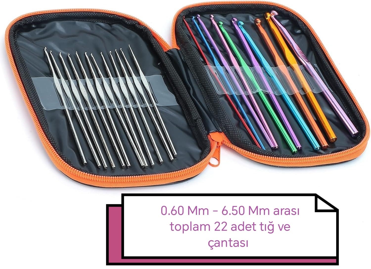 Metal Renkli Tığ Seti 22 Farklı Numara 12805 T. ( 0.6 mm 6.5 mm Arası )