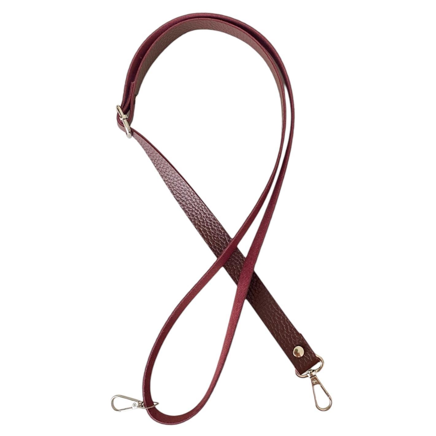 Sürgü Tokalı Çanta Askısı 135 cm* 2 Cm Bordo Renk Gümüş Kancalı